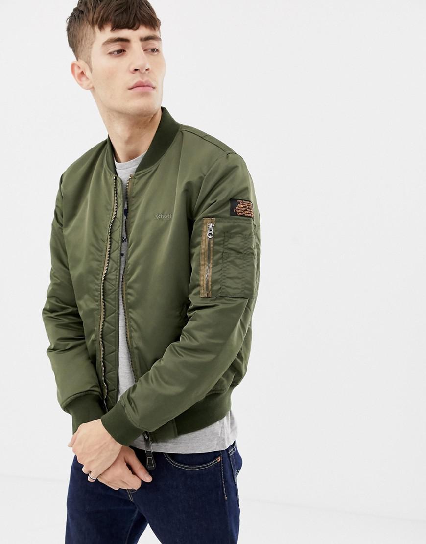Schott Nyc Leather Ma1 Bomber Jacket in Green for Men - Lyst