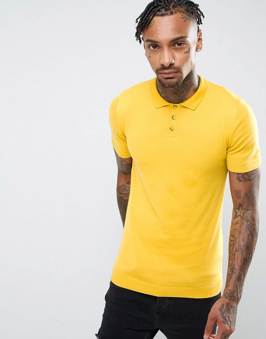 ASOS Knitted Polo Shirt In Mustard in Yellow for Men Lyst