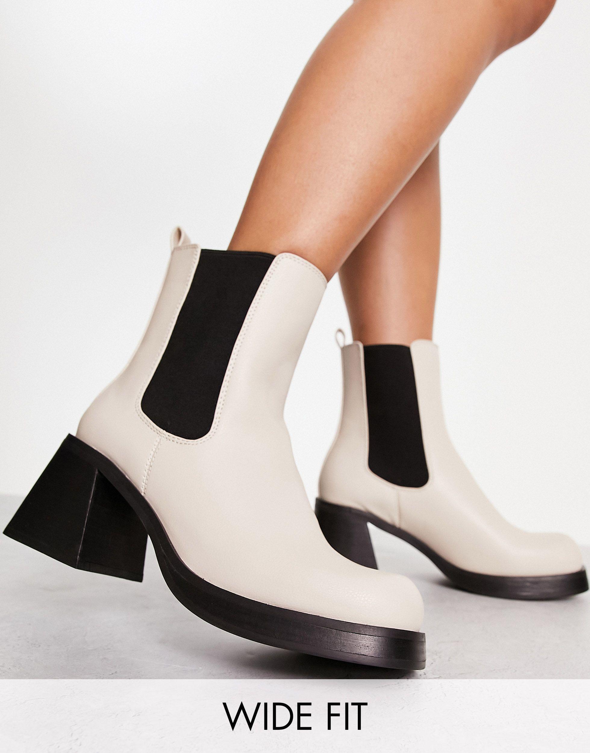 TOPSHOP Wide Fit Bay Square Toe Heeled Chelsea Boot in Natural | Lyst