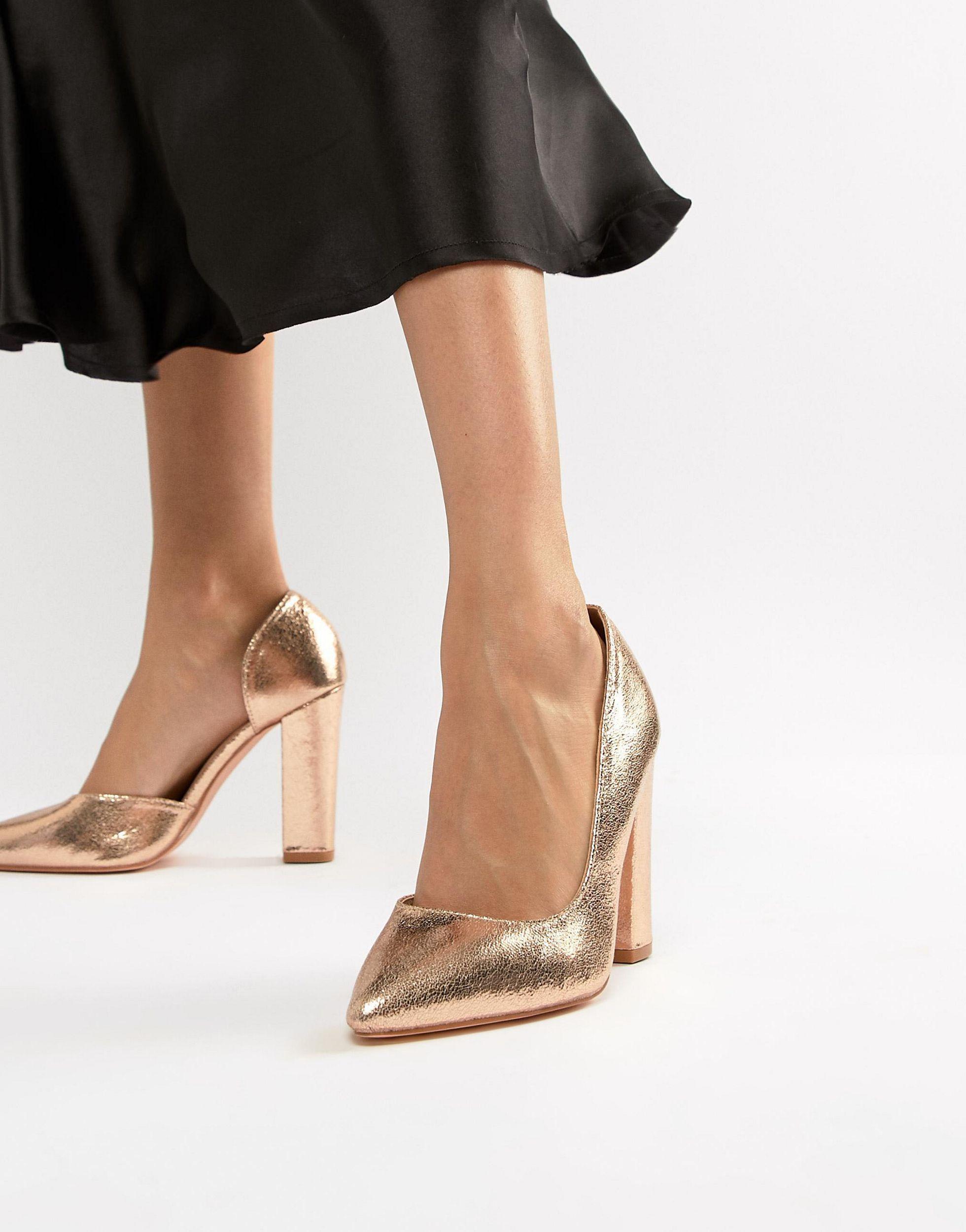 Glamorous Rose Block Heeled Shoes in Metallic | Lyst Australia