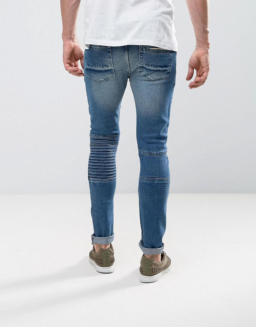 Lyst - Asos Super Skinny Jeans In Vintage Dark Wash Blue Mixed Biker in ...