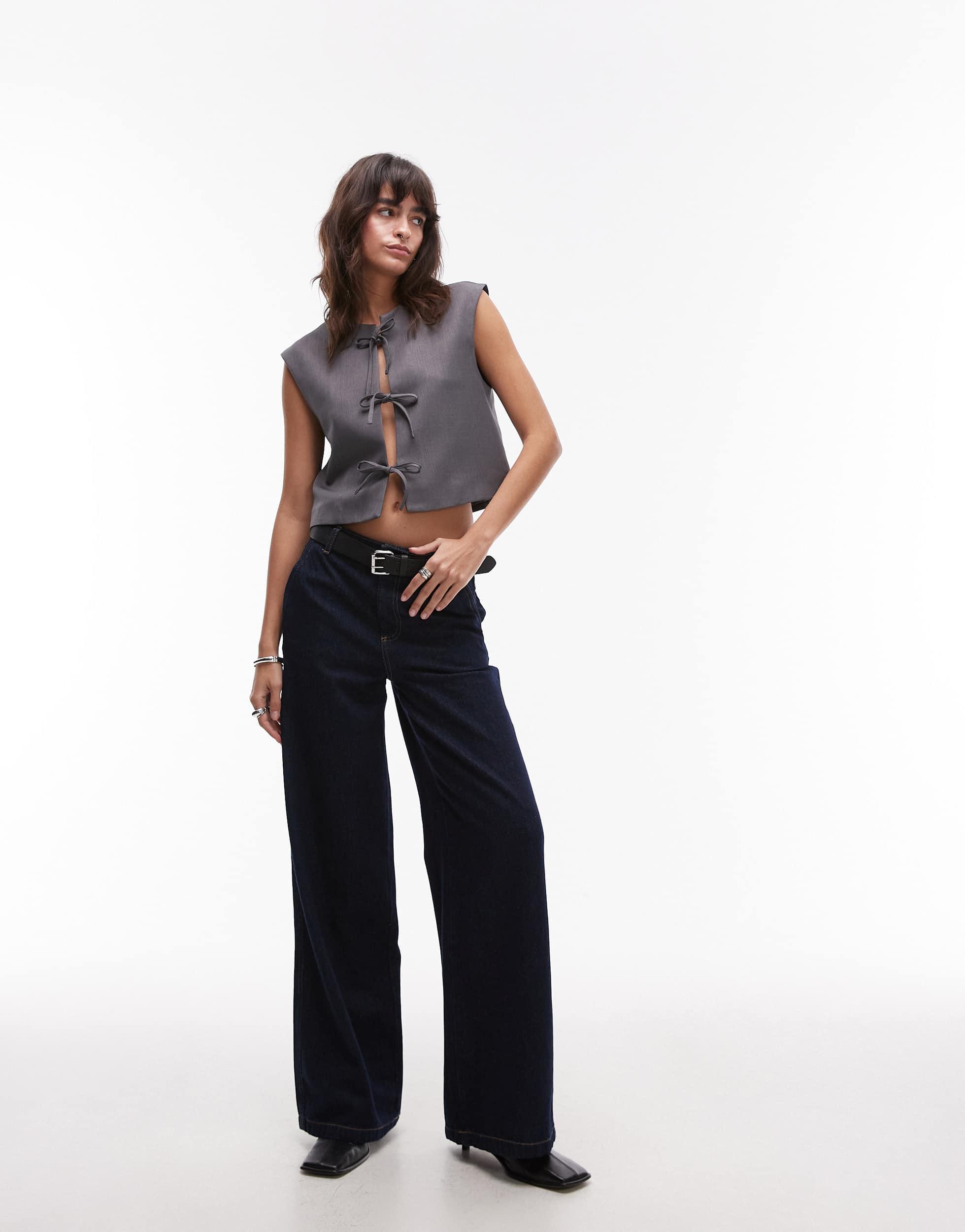 Gilet Topshop En Daim Gris - Taille 12, Occasion En Très Bon état
