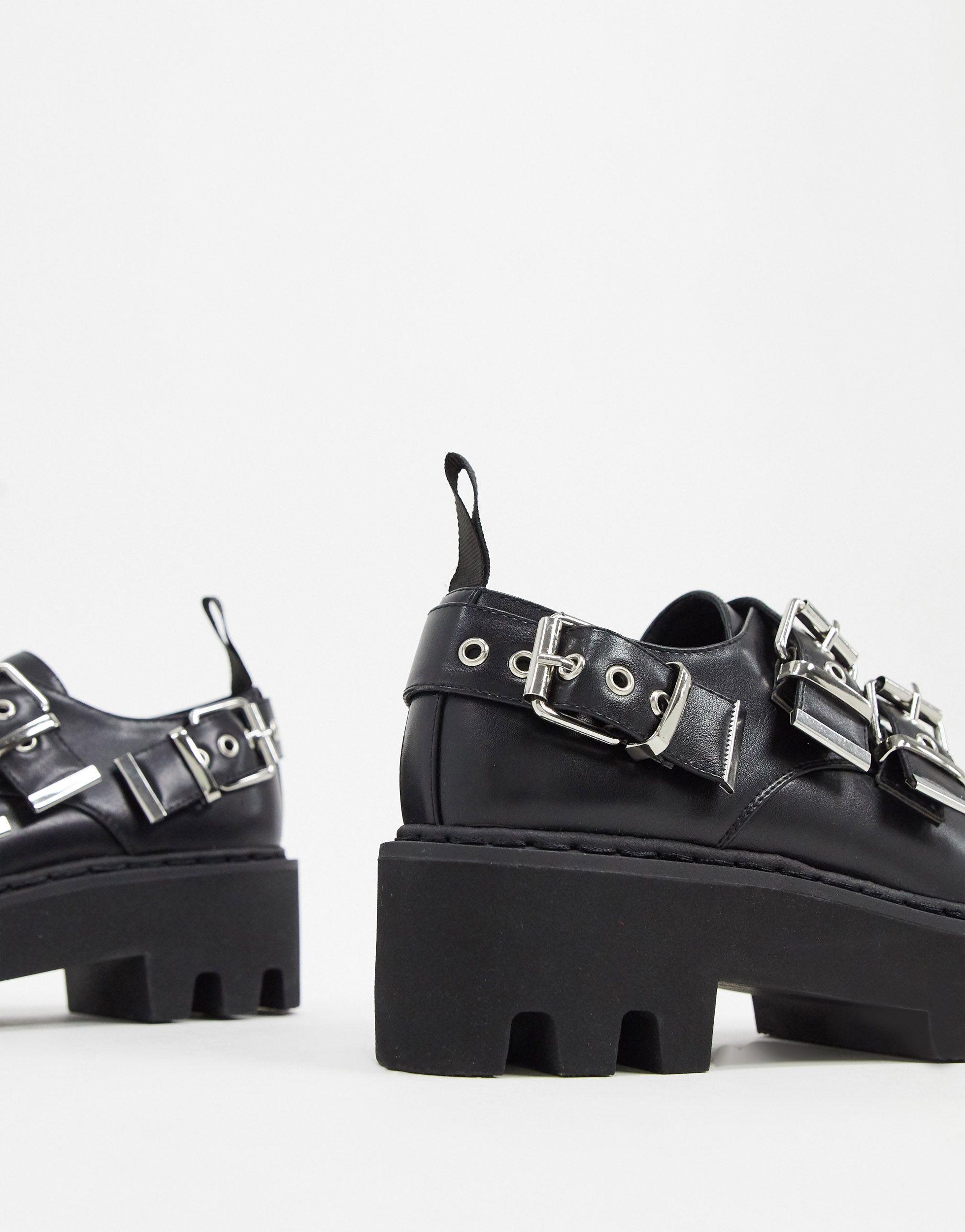 LAMODA Chunky Flat Shoes With Buckles in Black | Lyst