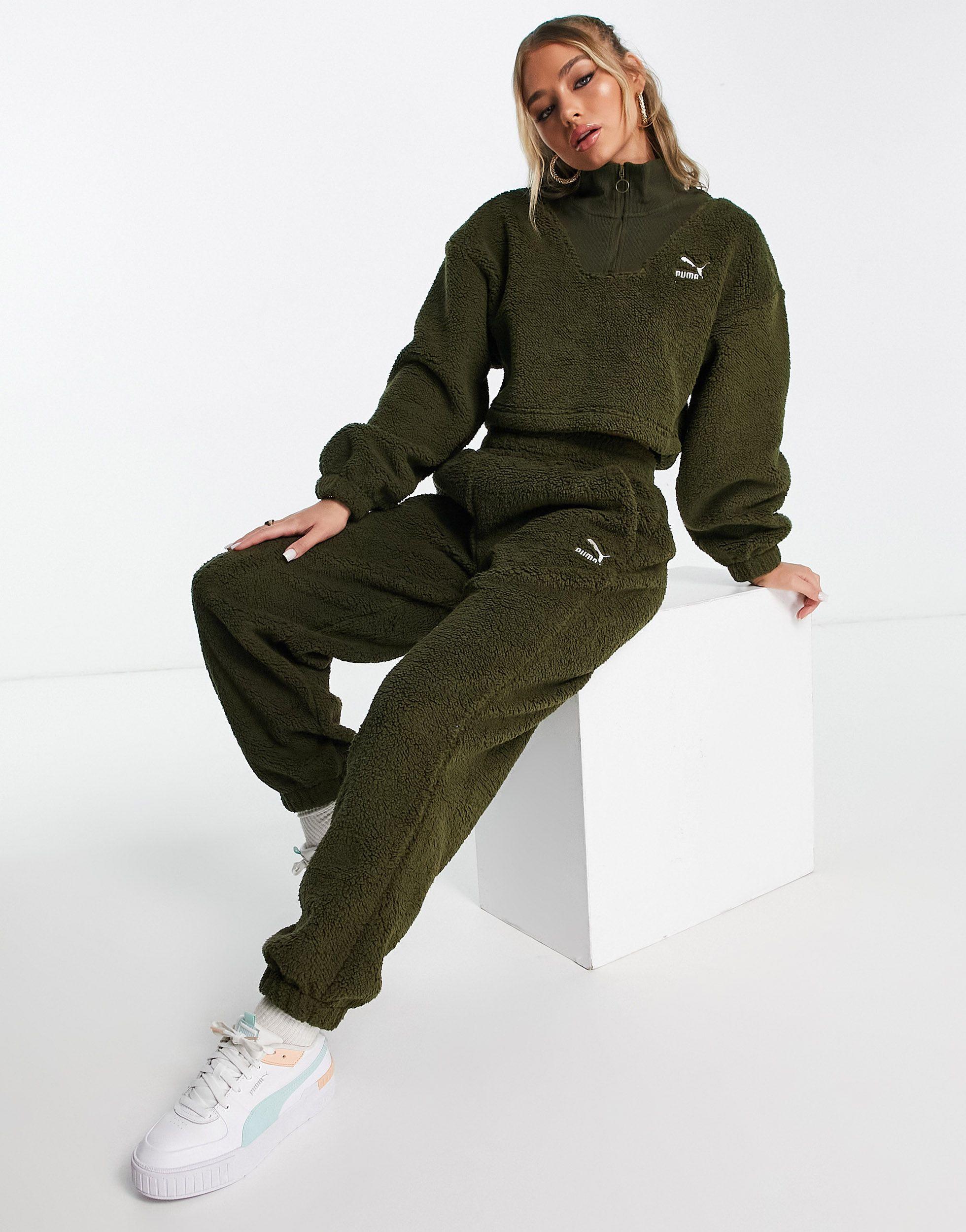 PUMA Classics Cosy Club Borg joggers in Green Lyst Australia