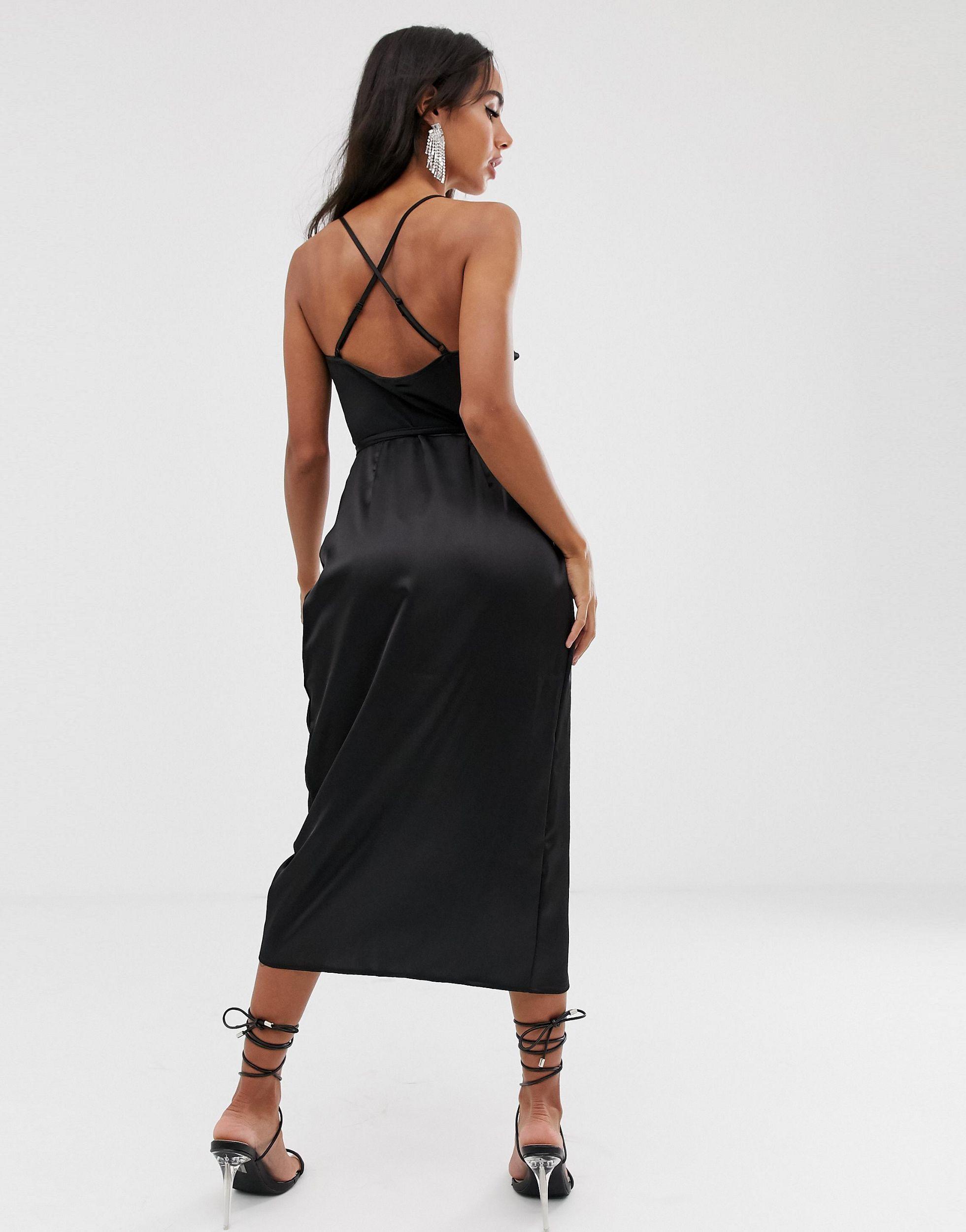 black cami wrap dress