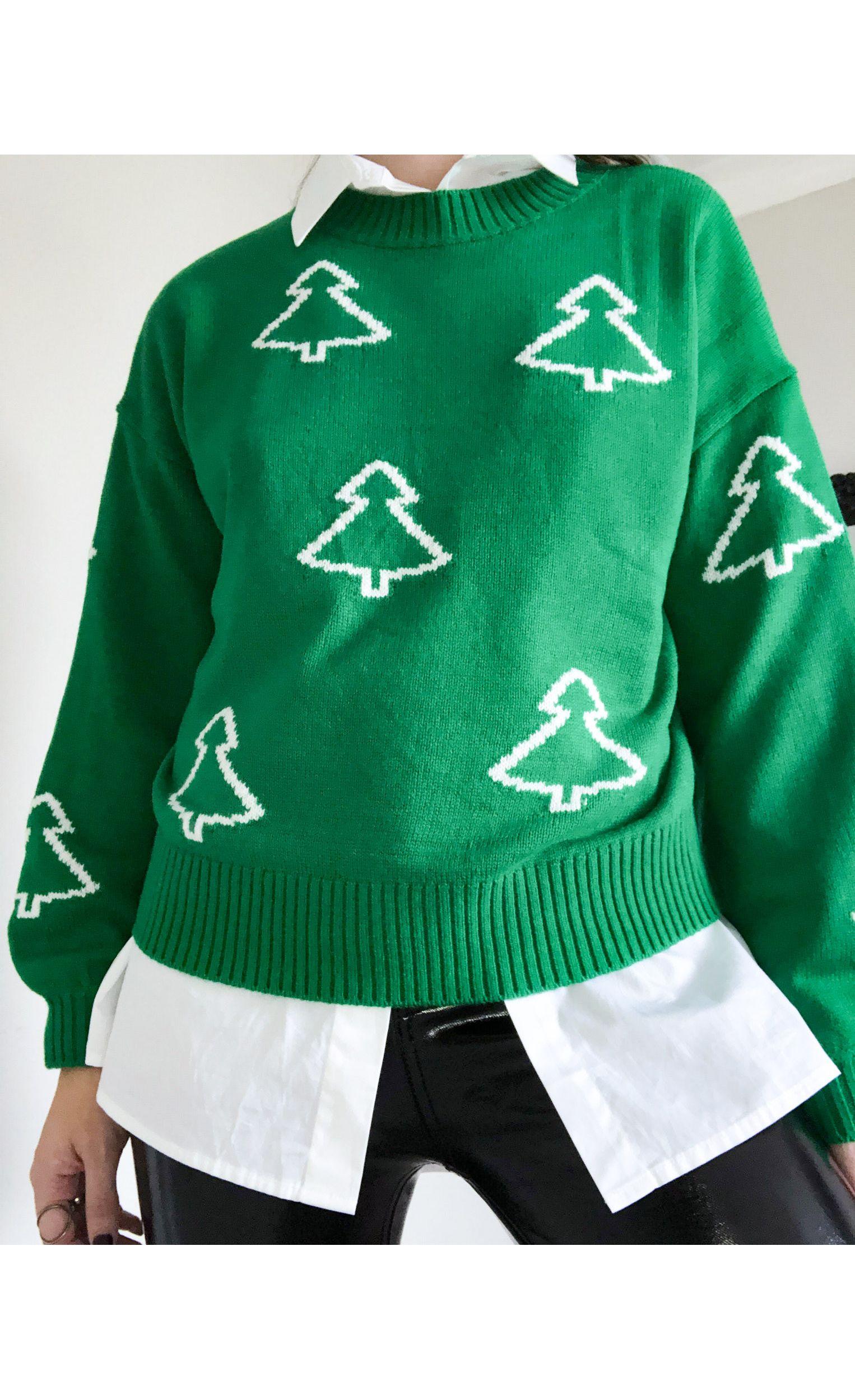 ASOS Christmas Sweater With Trees in Green Lyst