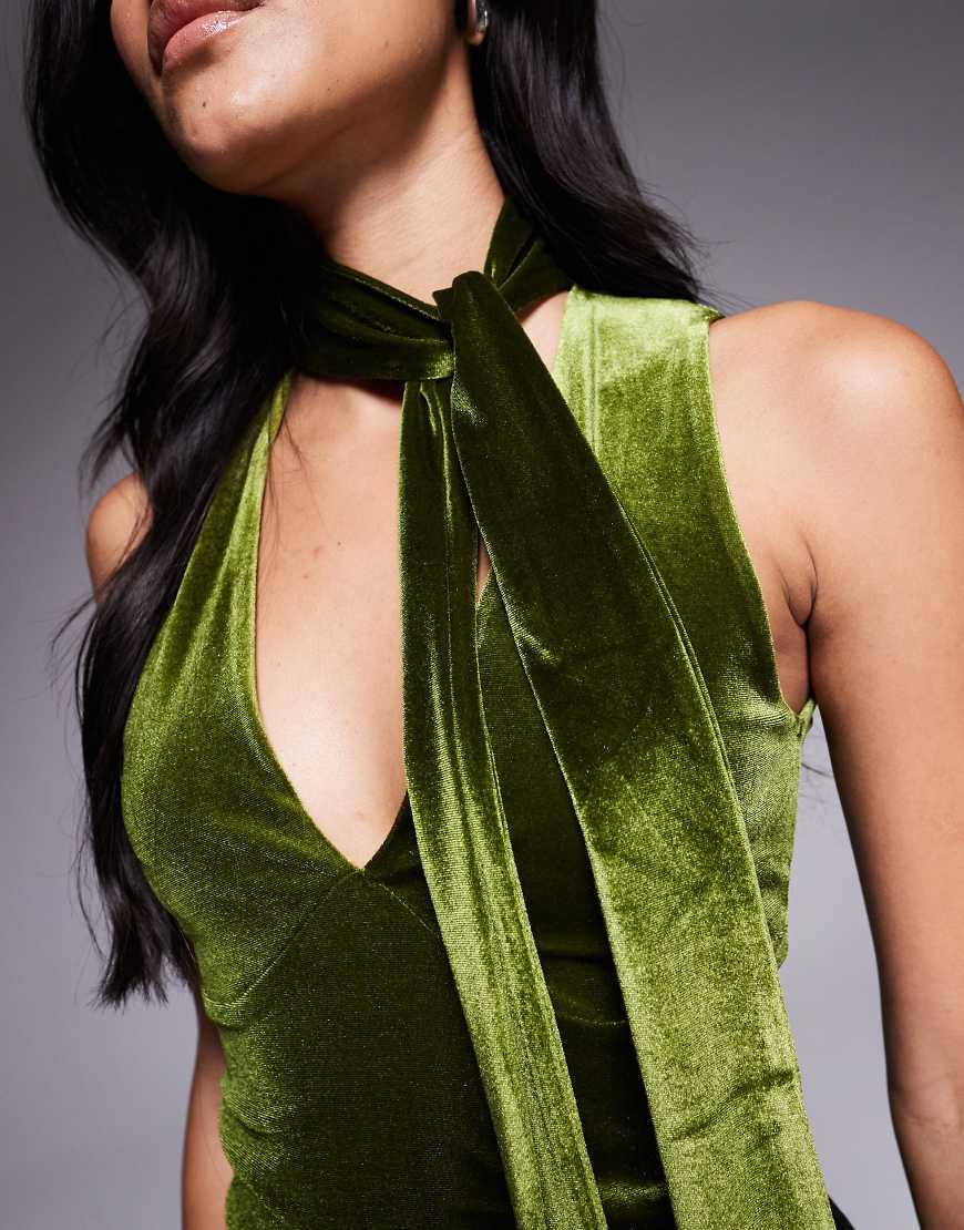 ASOS Velvet Scarf Detail V-neck Top in Green Lyst UK