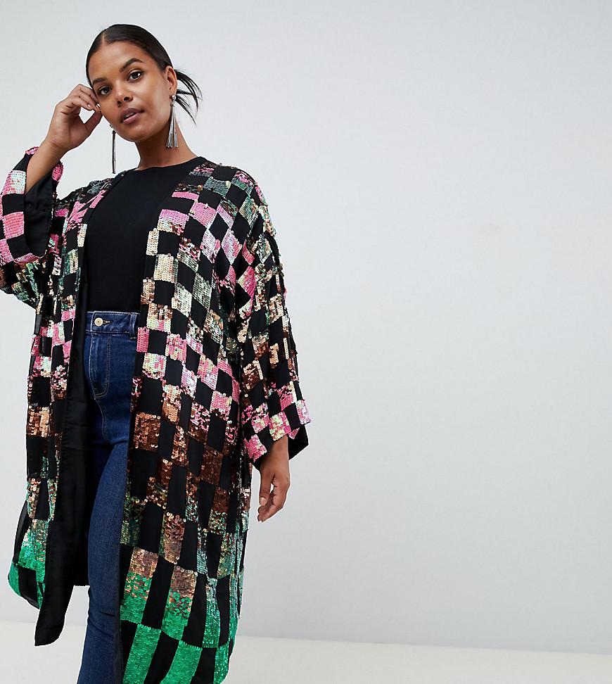 ASOS Asos Design Curve Checkerboard Sequin Kimono | Lyst