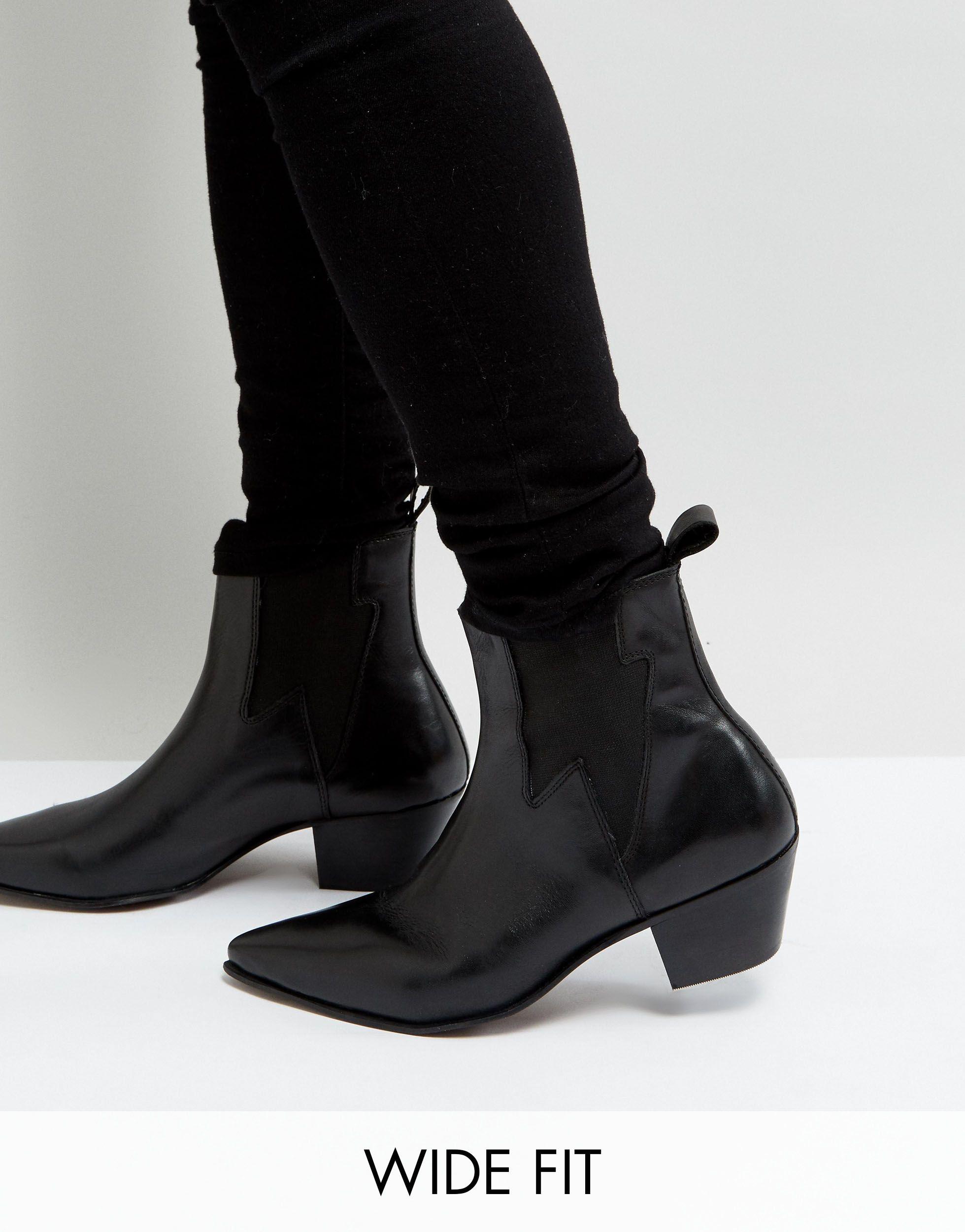 ASOS Wide Fit Cuban Heel Western Boots in Black for Men | Lyst UK