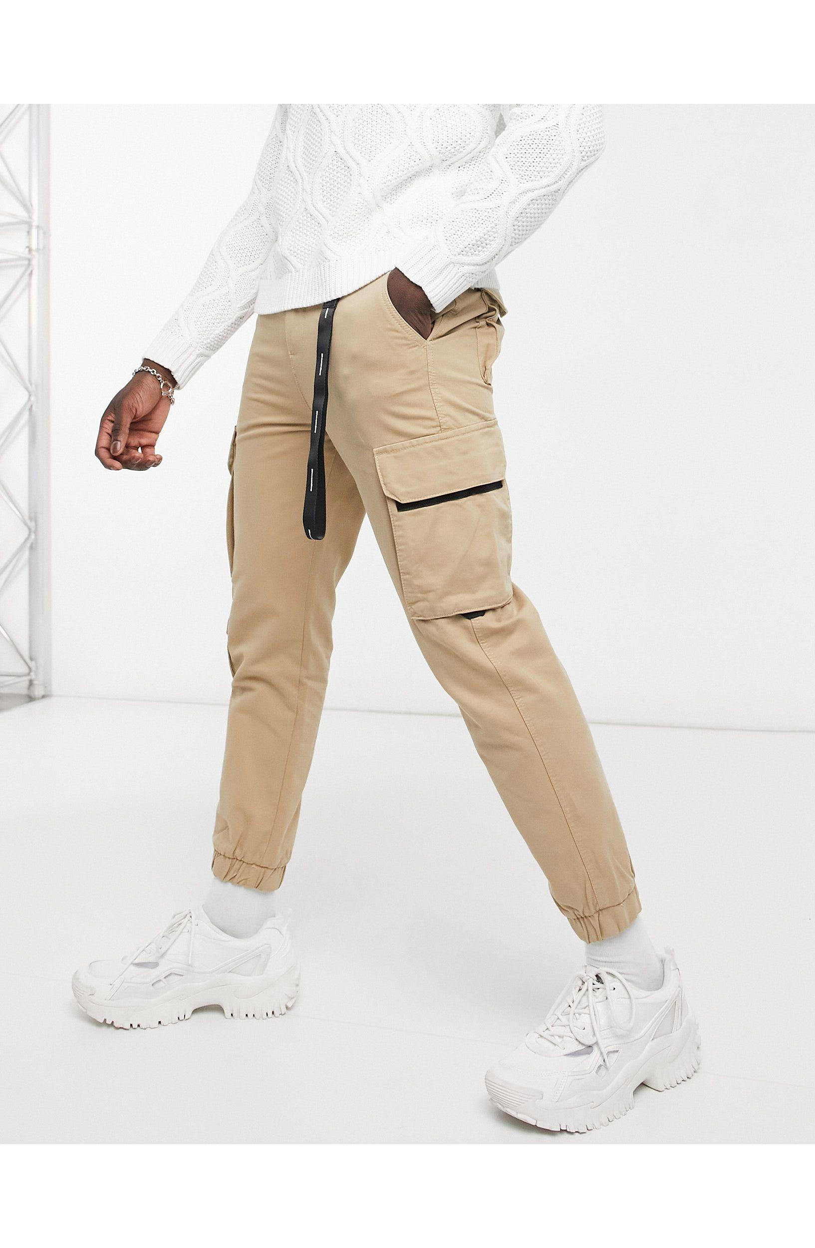 Bershka Cargo Trousers With Key Chain in Natural for Men | Lyst