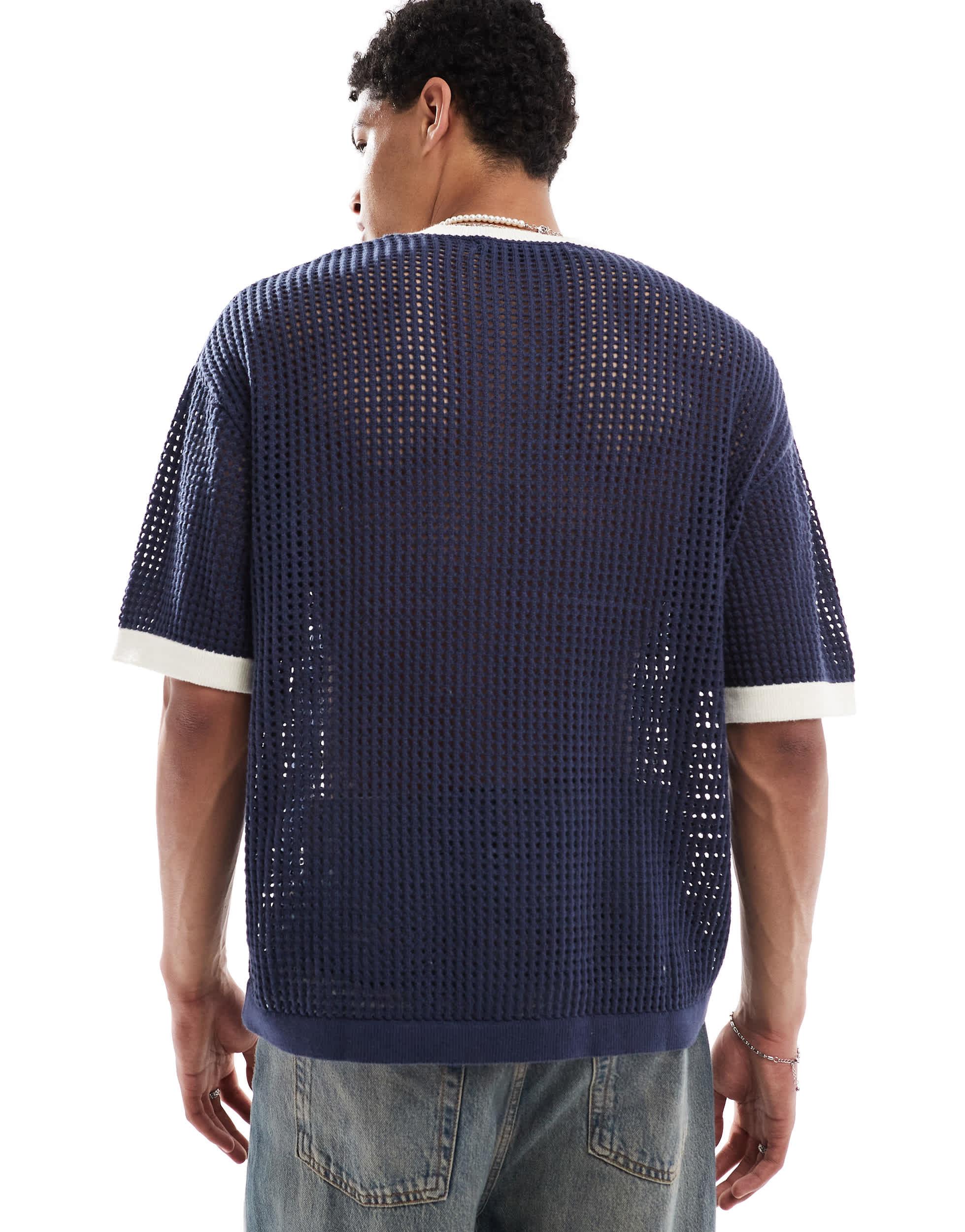 Bershka Knit Mesh Late Club T-shirt in Blue for Men Lyst