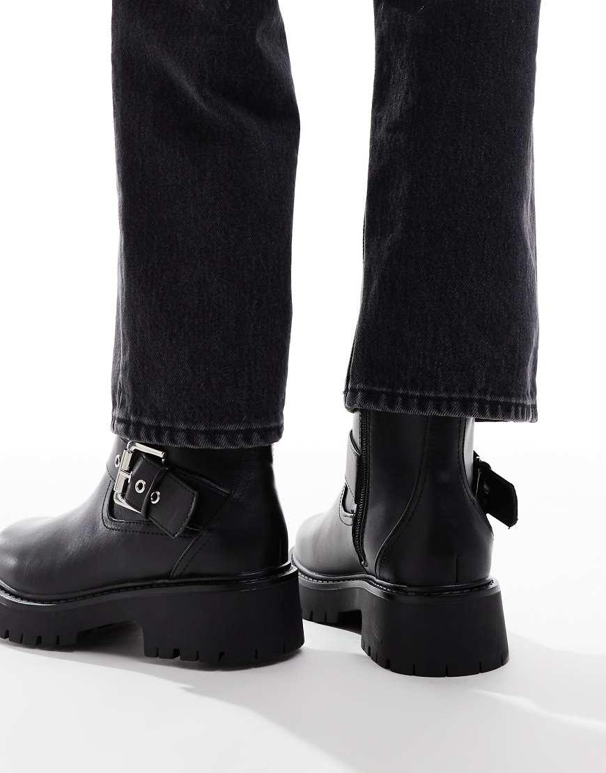 London Rebel London Rebel Keely Wide Fit Buckle Biker Ankle Boots