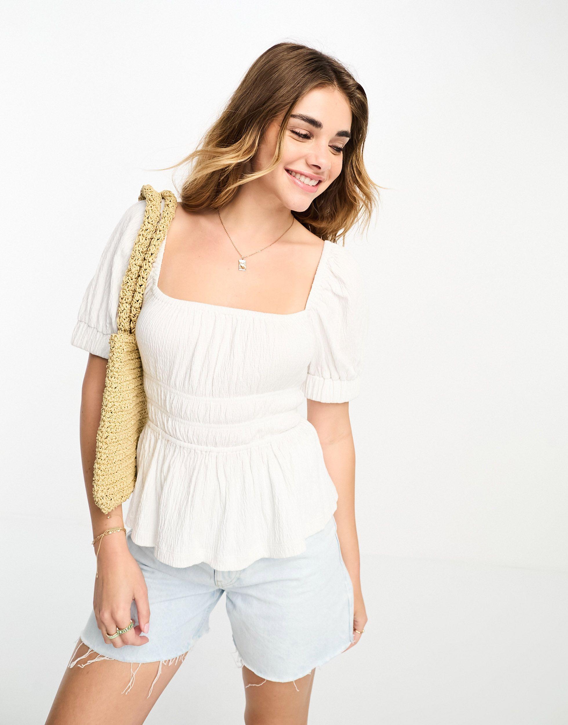 Blusa amplia texturizada con mangas abullonadas de ASOS de color Blanco | Lyst