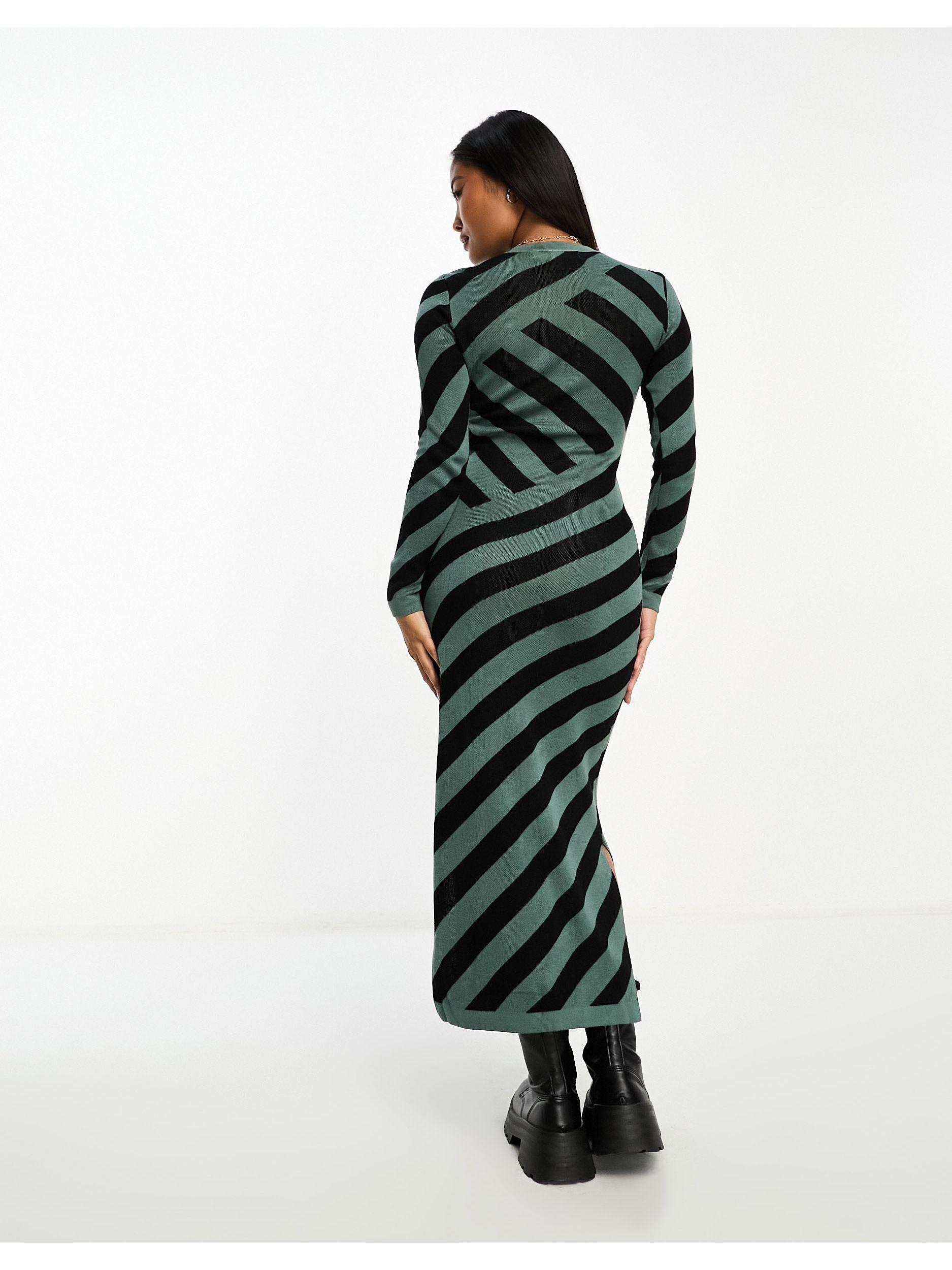 Vero Stripe Knitted Maxi Dress in Green | Lyst