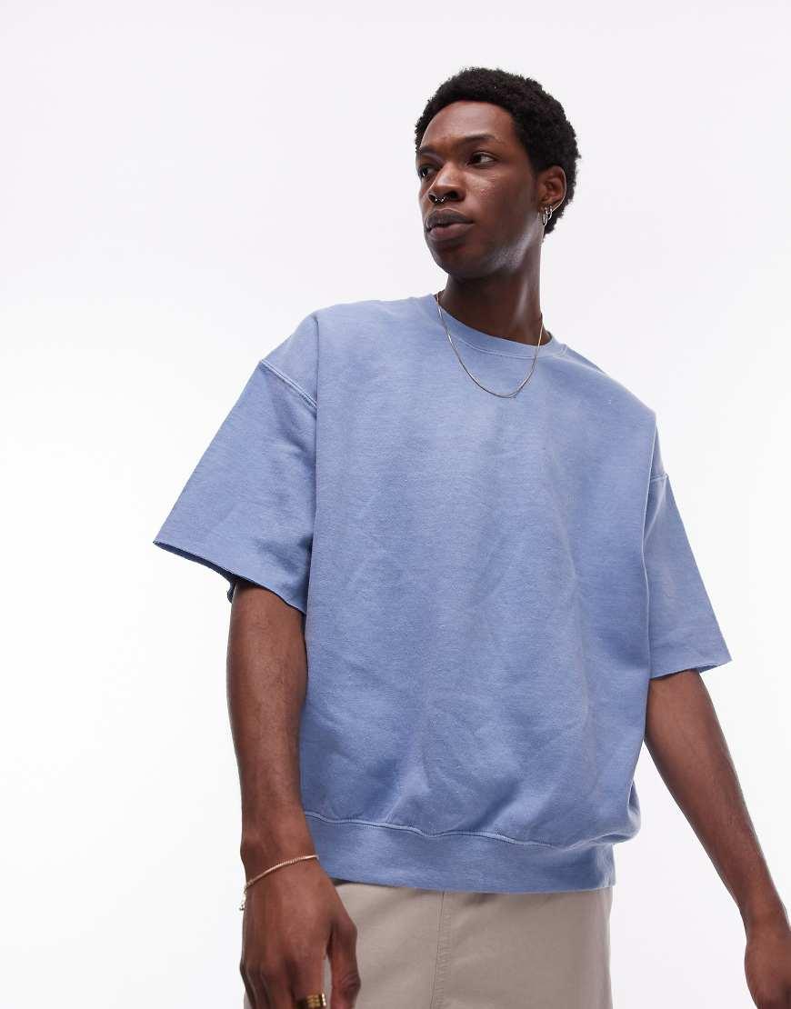 TOPMAN Vintage Wash Short Sleeve Sweatshirt in Blue for Men Lyst UK