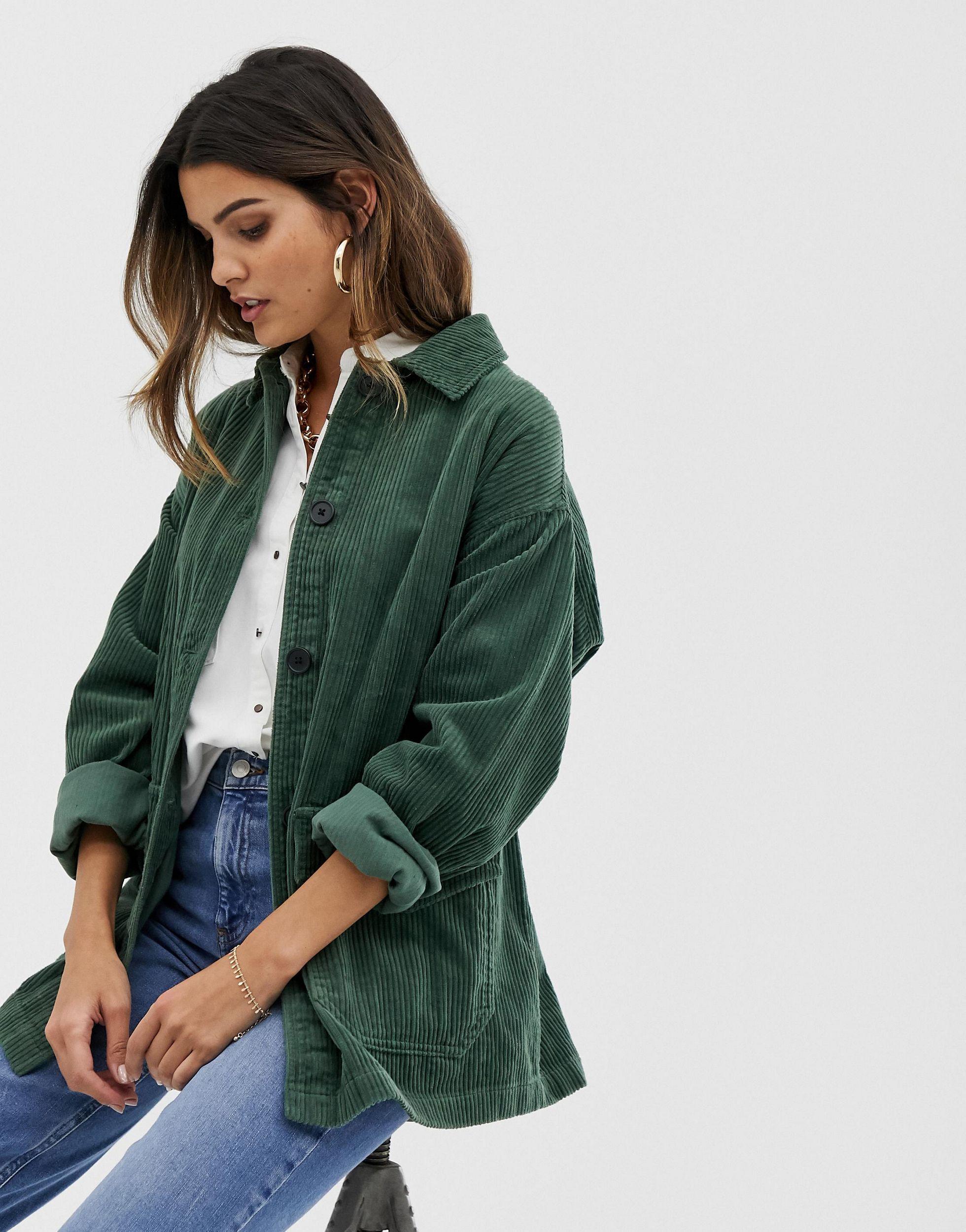 Veste a ceinture en velours cotele ASOS en coloris Vert Lyst