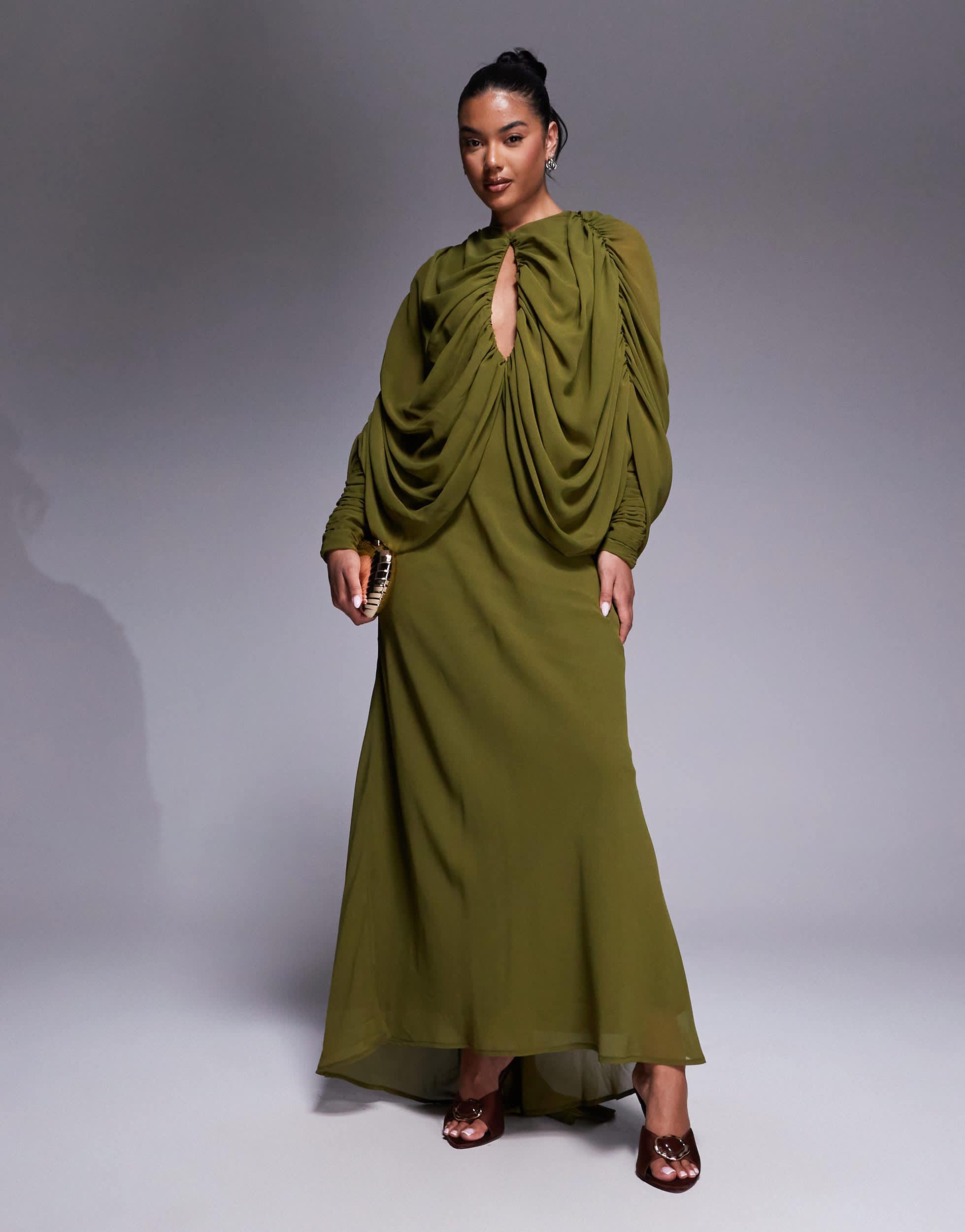ASOS Keyhole Draped Kimono Sleeve Maxi Dress in Green | Lyst ASOS Keyhole Draped Kimono Sleeve Maxi Dress in Green | Lyst