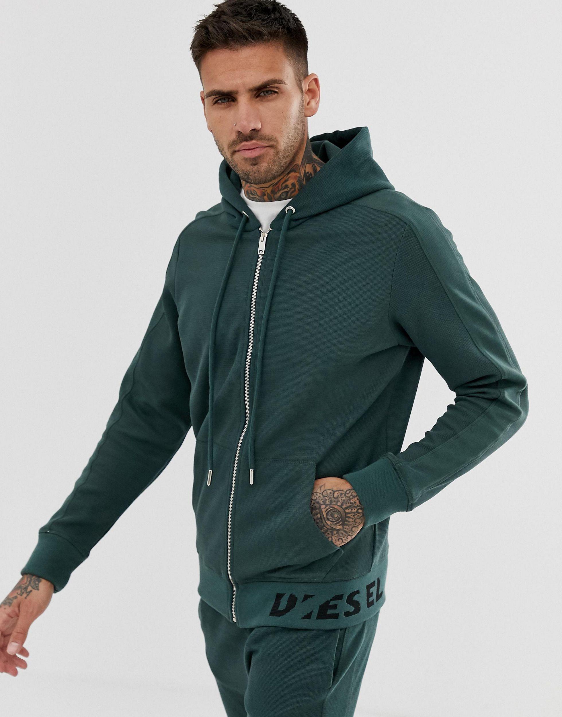 DIESEL S-gina-j Zip Through Knitted Hoodie in Green for Men | Lyst