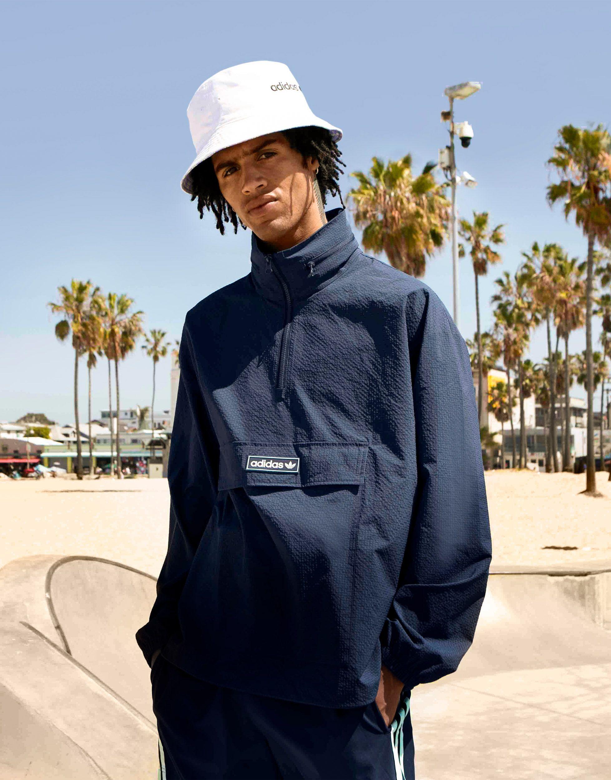 adidas Originals 'summer Club' Quarter Zip Seersucker Windbreaker Jacket in  Blue for Men