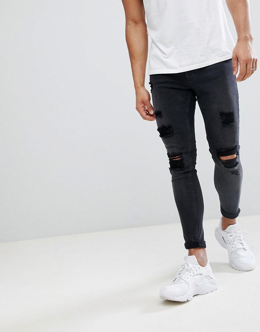 Gym King Super Skinny Jeans In Black With Distressing for Men | Lyst