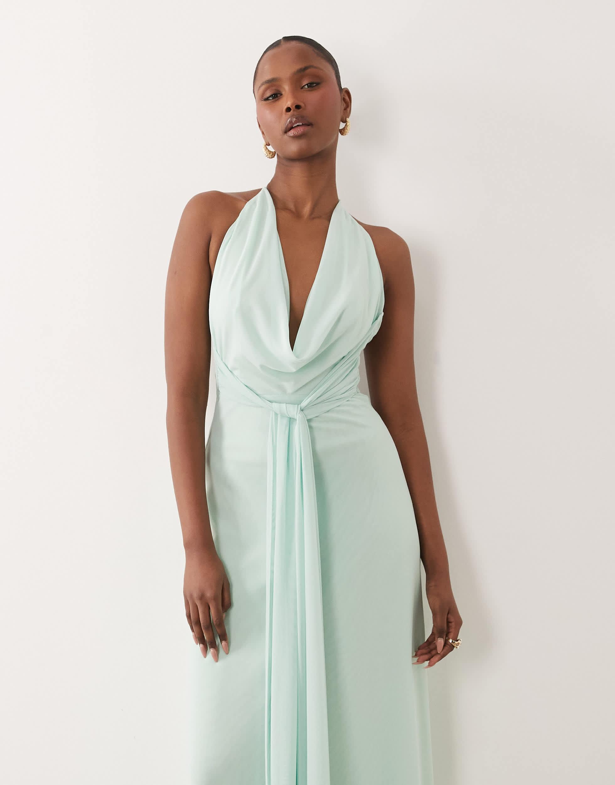 slinky black backless dress Hoai Gathered Slinky Halter Maxi Dress - Black main image 1