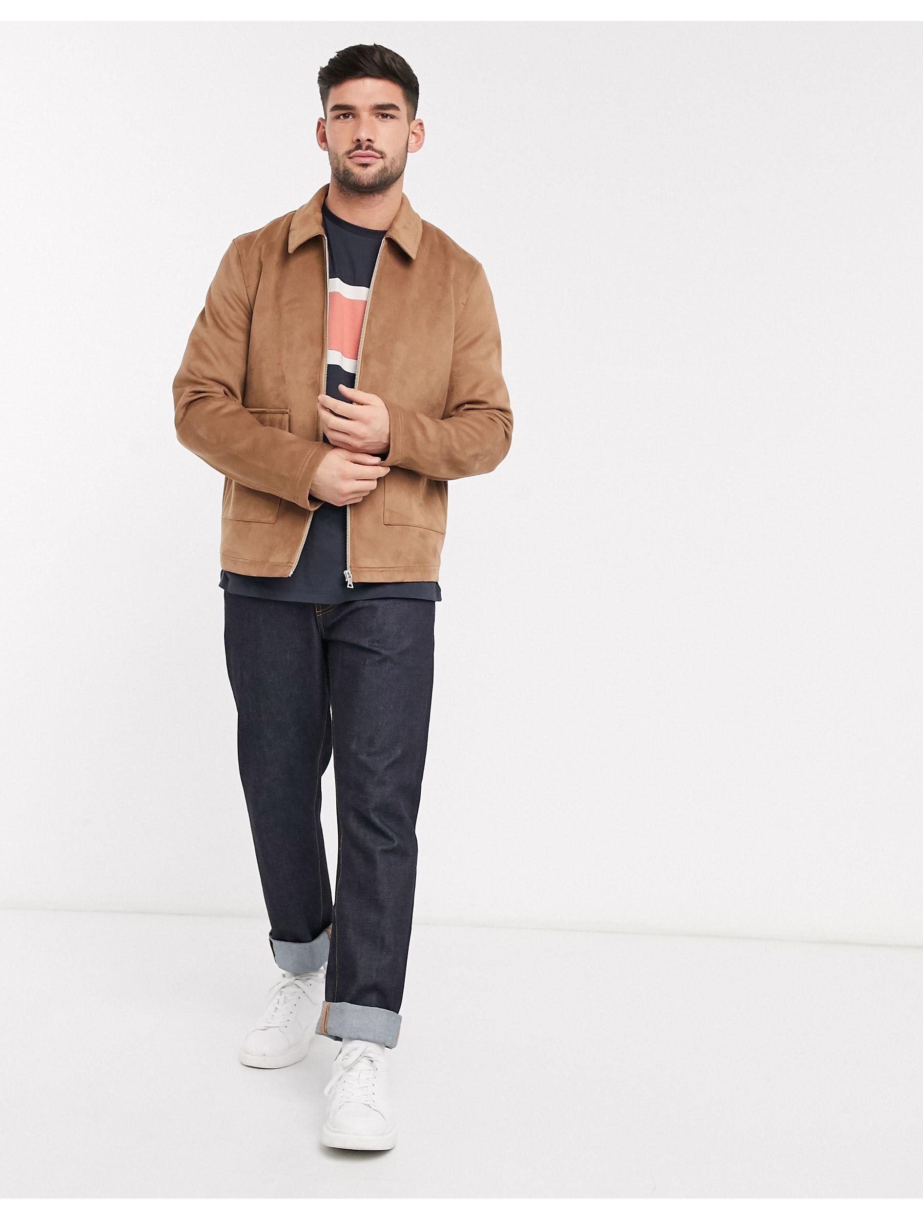 ASOS Faux Suede Harrington Shacket With Patch Pocket for Men - Lyst
