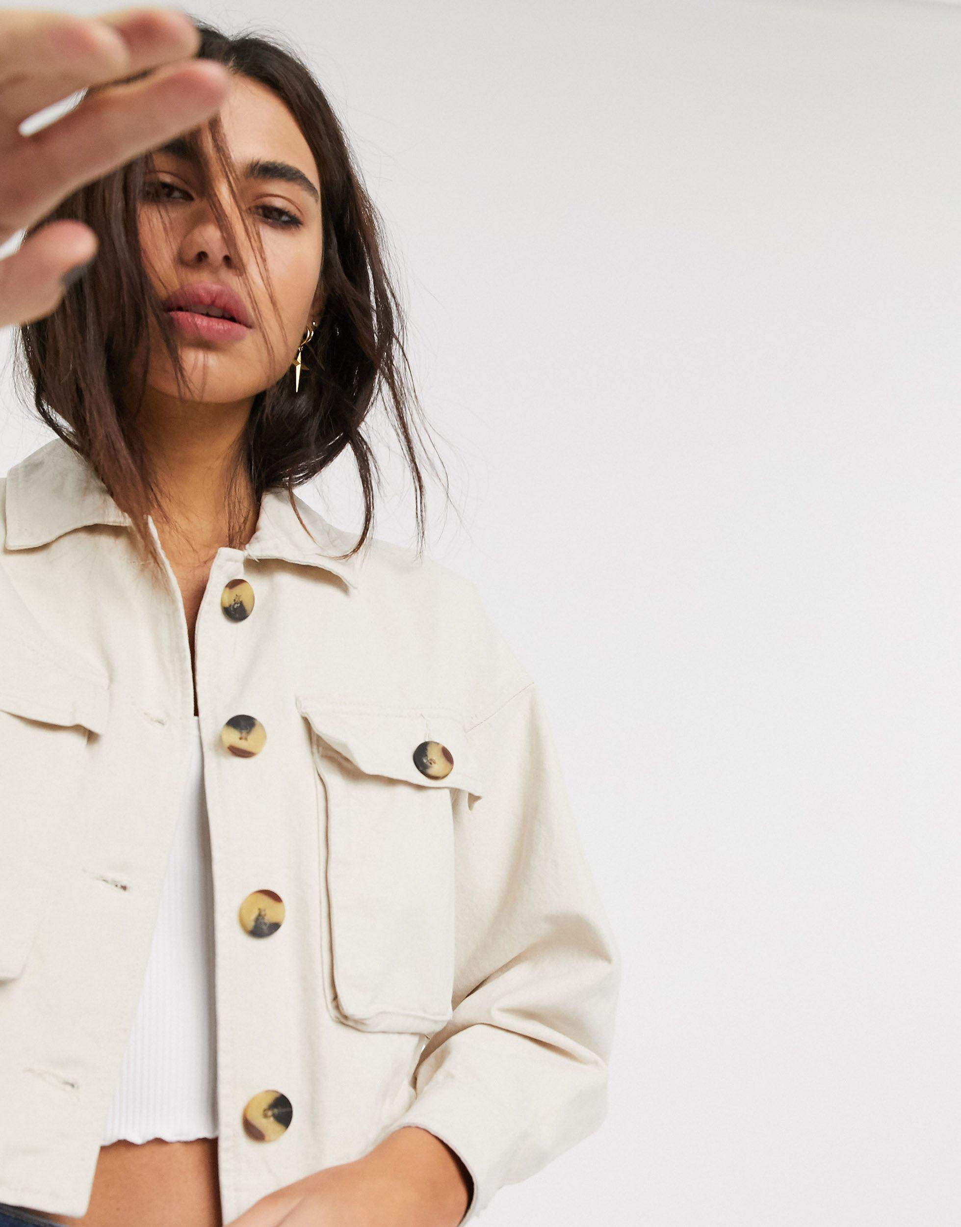 Bershka Canvas Jacket in White (Natural) | Lyst