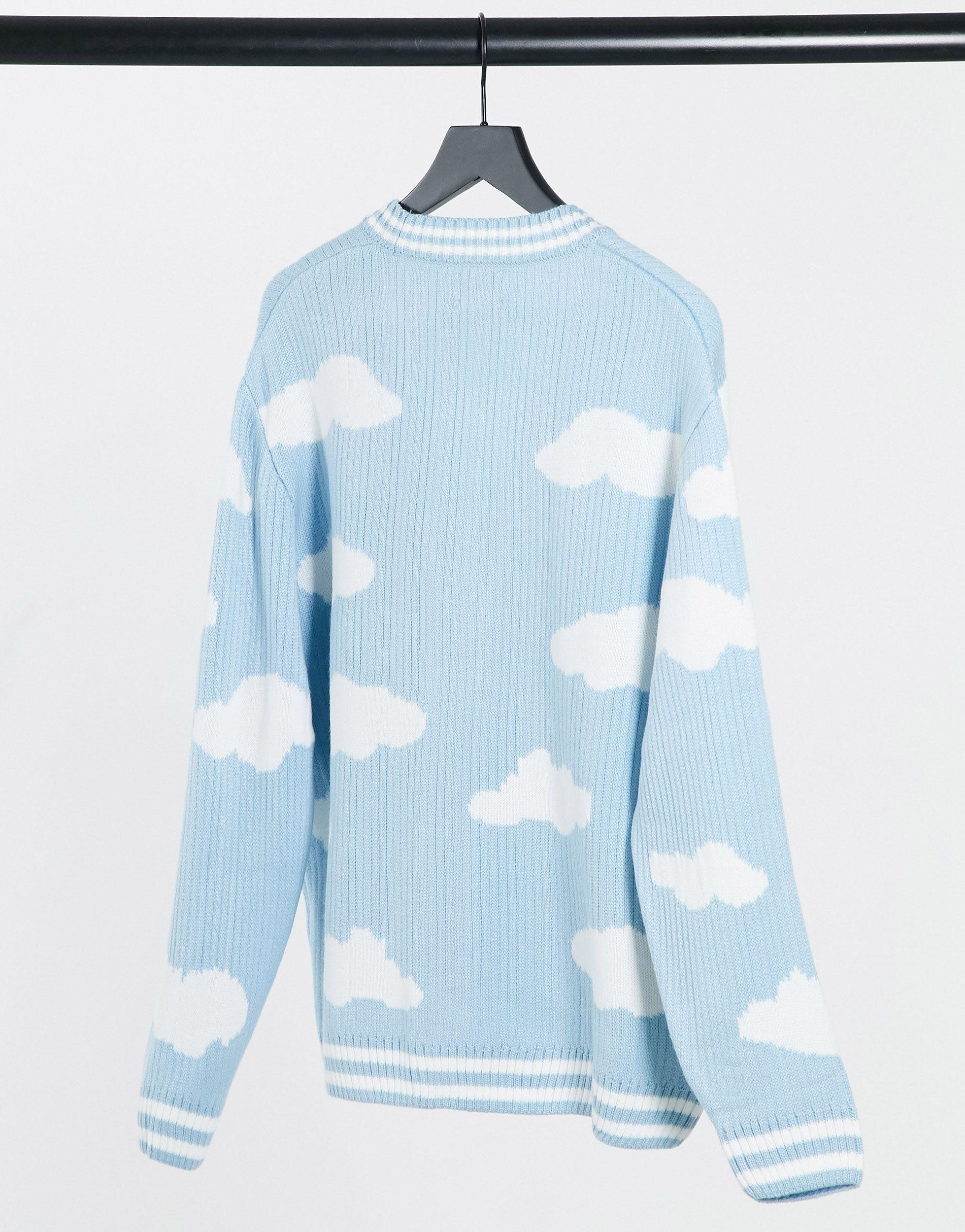 ASOS Oversized Textured Cardigan With Cloud Design Light in Blue for Men |  Lyst
