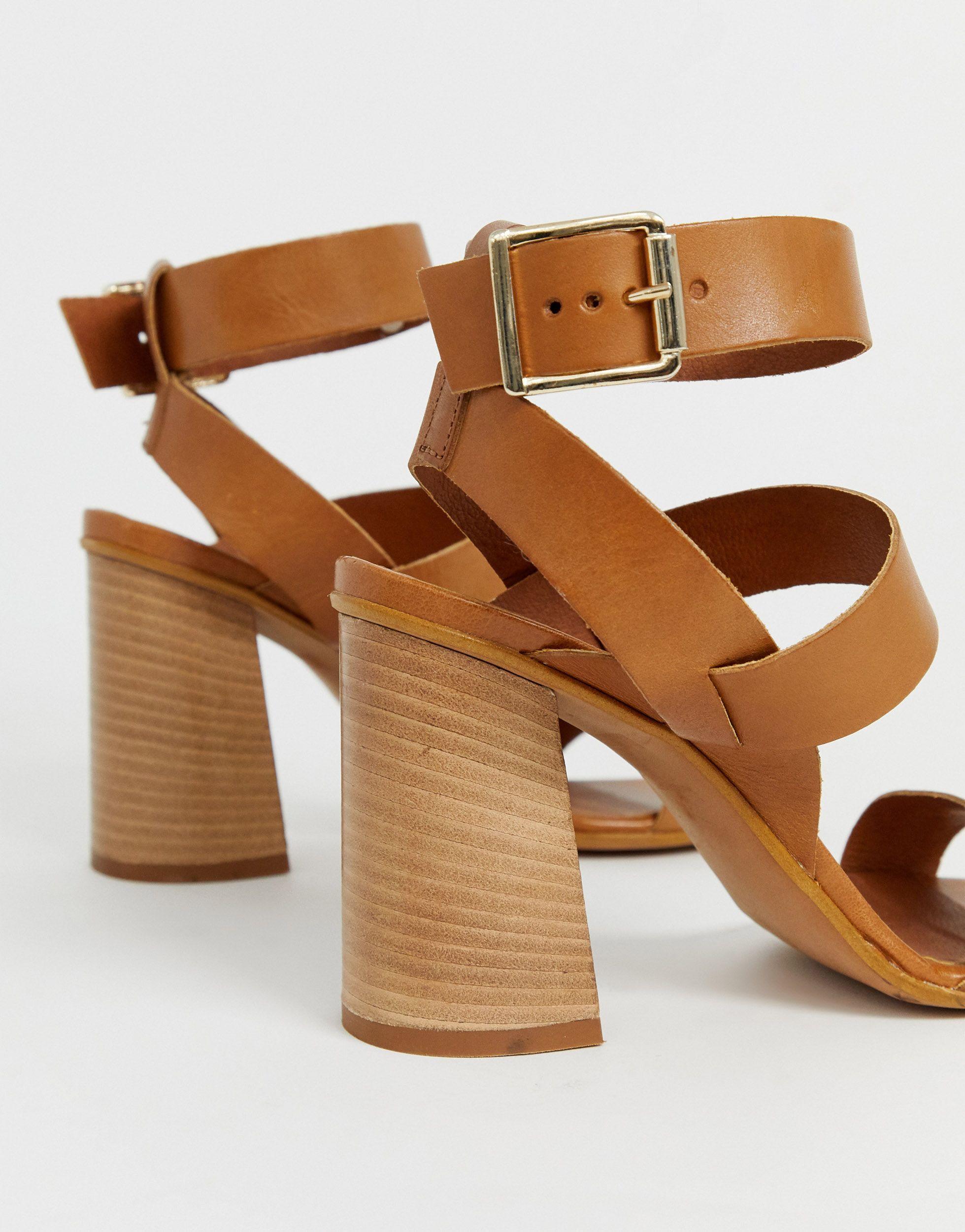 Office Hanny Tan Leather Block Heeled Sandals in Natural | Lyst