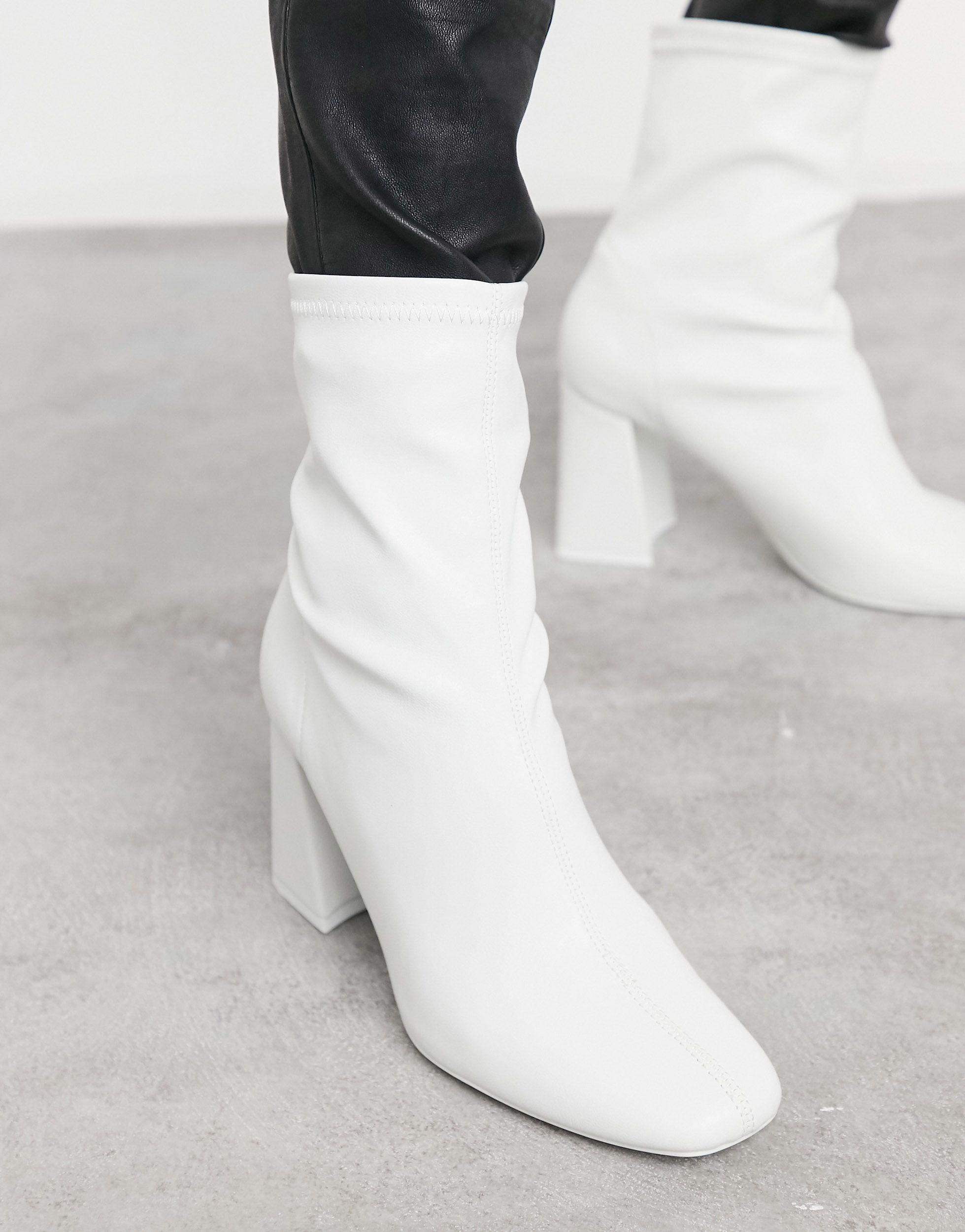 Bershka Heeled Boot in White | Lyst