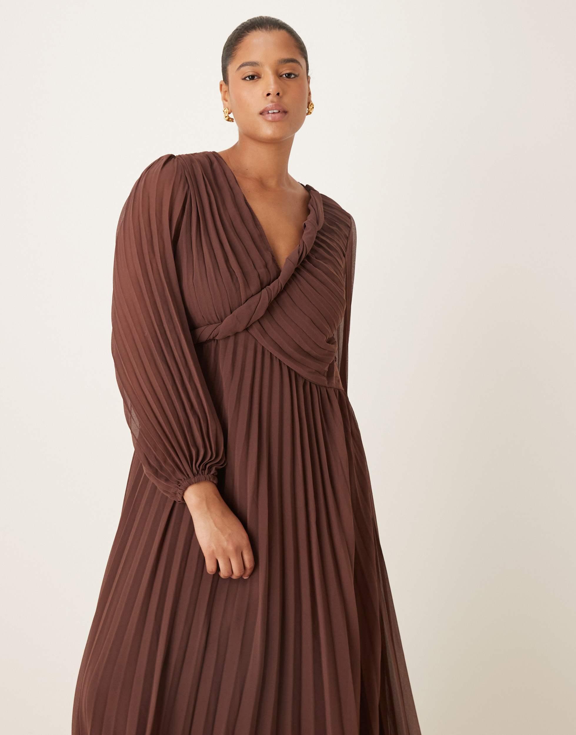 asos design wrap around pleated midi dress ASOS DESIGN wrap around pleated midi dress in animal print