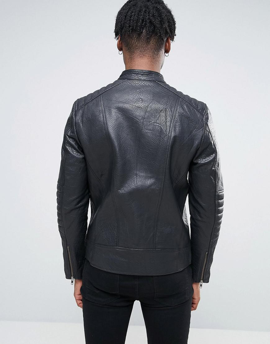 Lyst - Asos Leather Quilted Racing Biker Jacket In Black in Black for Men