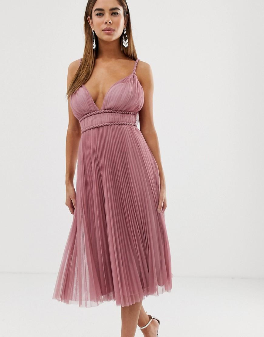 pink tulle midi dress