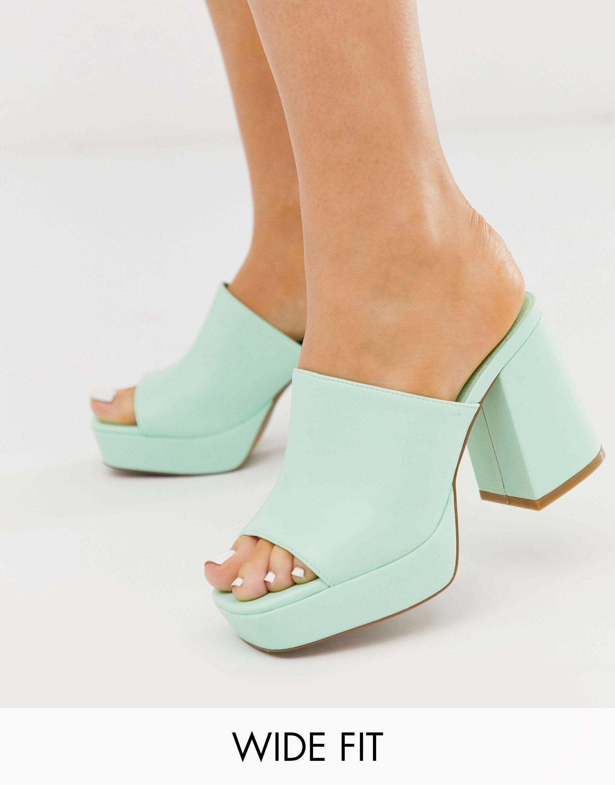 ASOS Wide Fit Happy Chunky Platform Mules in Green | Lyst