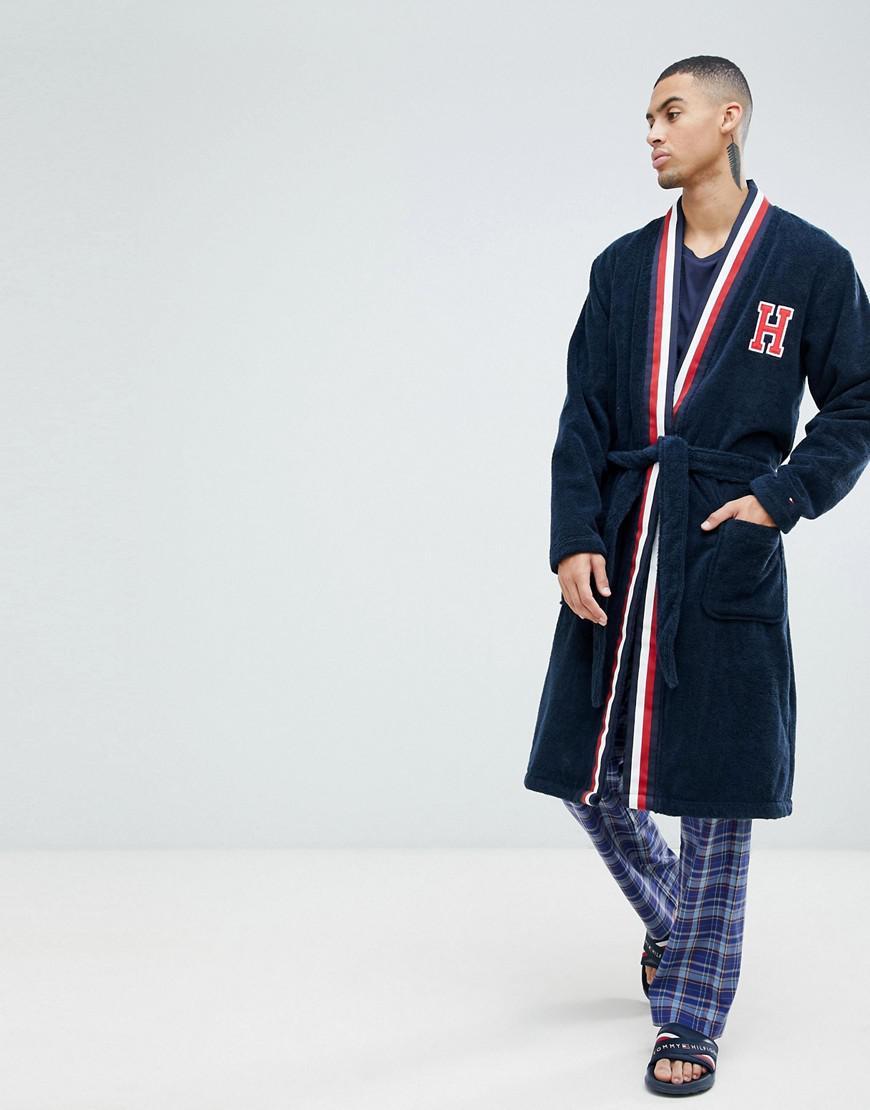 Tommy Hilfiger Gown With Logo Stripe Shawl Collar In Navy in Blue for Men | Lyst