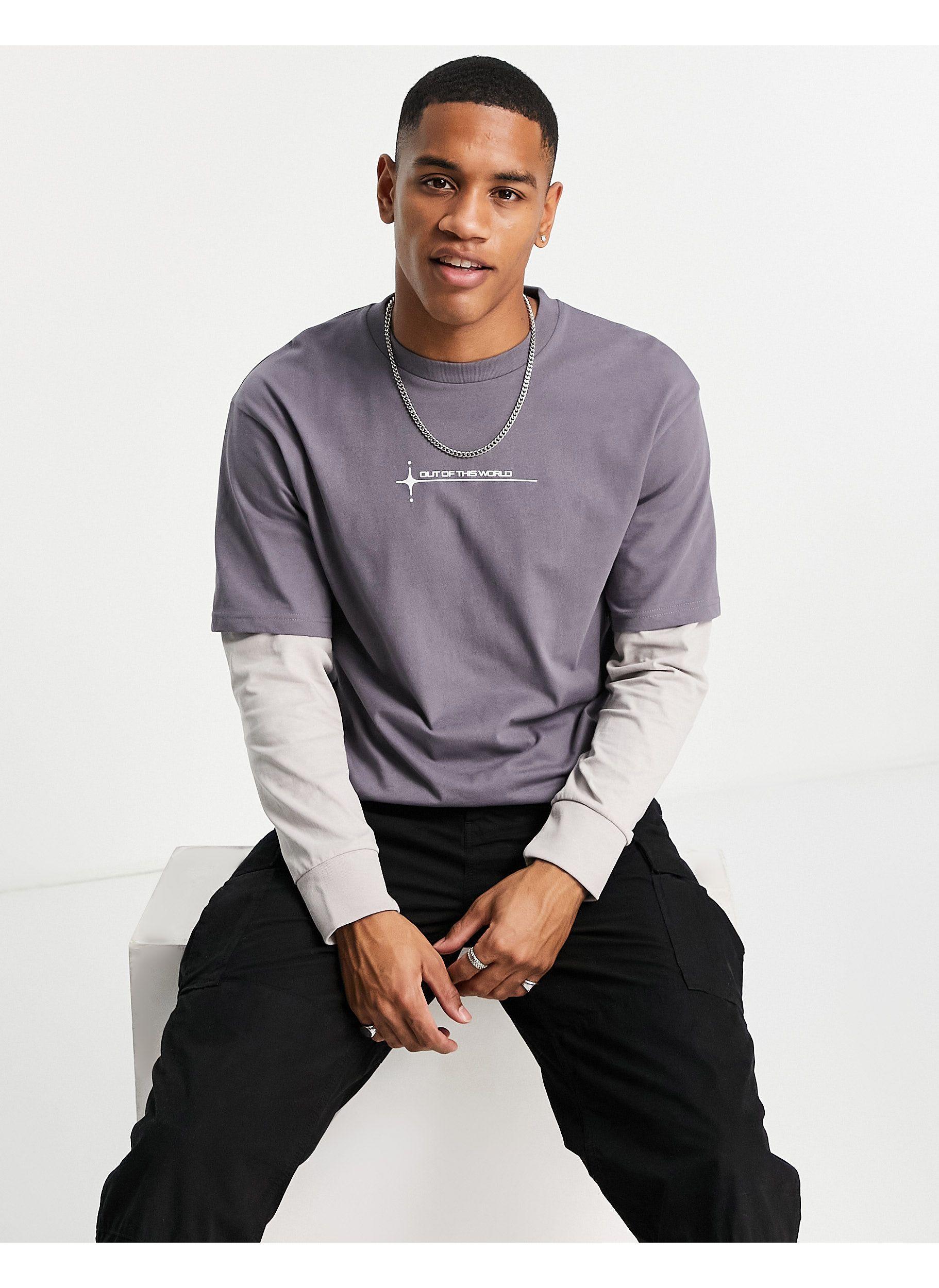 Jack & Jones Cotton Originals Oversized Layered Long Sleeve T-shirt With  Back Print in Grey (Gray) for Men | Lyst