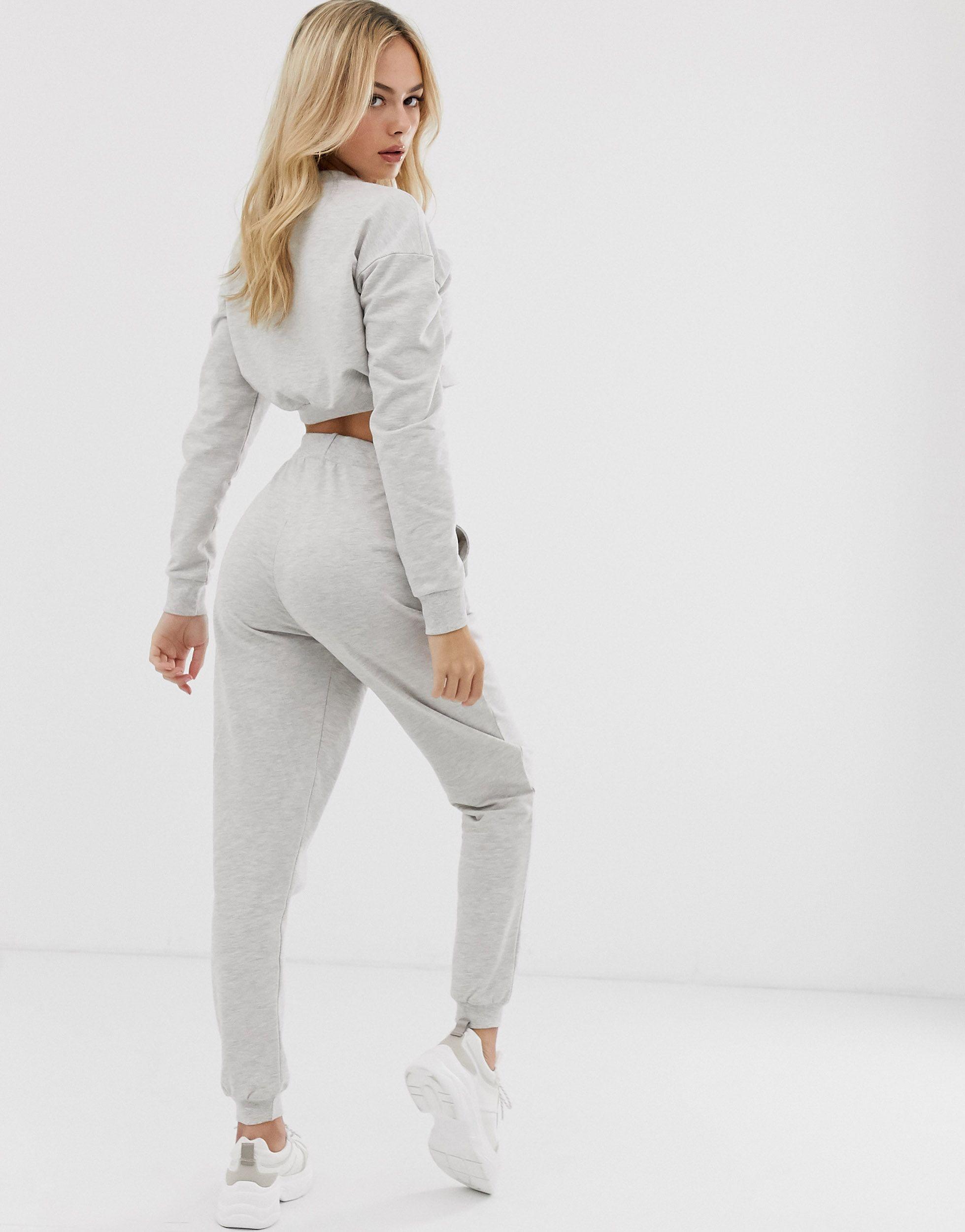 Tuta con felpa corta/joggers slim con coulisseASOS in Cotone di colore  Grigio | Lyst