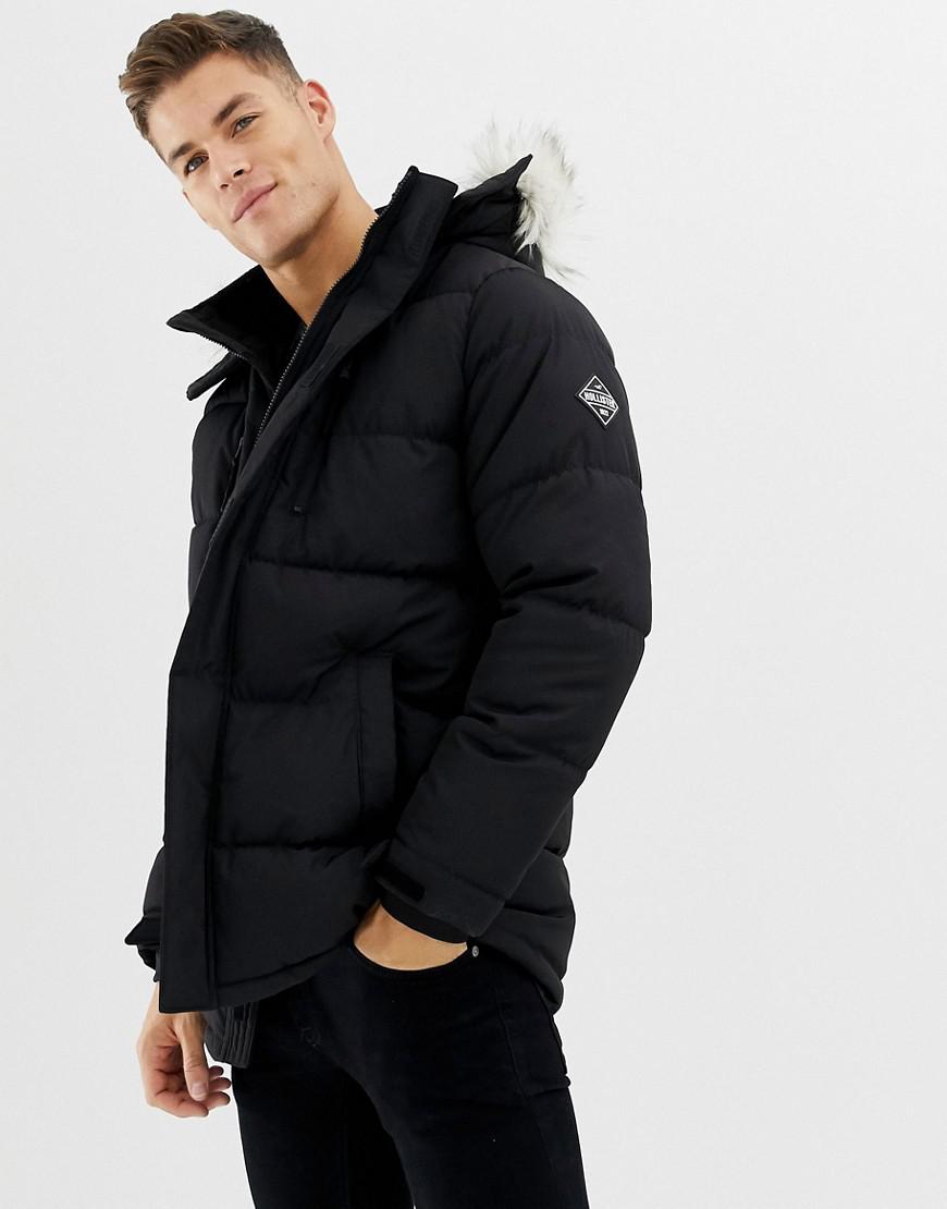 Hollister Fleece Hooded Puffer Parka Jacket Faux Fur Trim In Black for Men  - Lyst