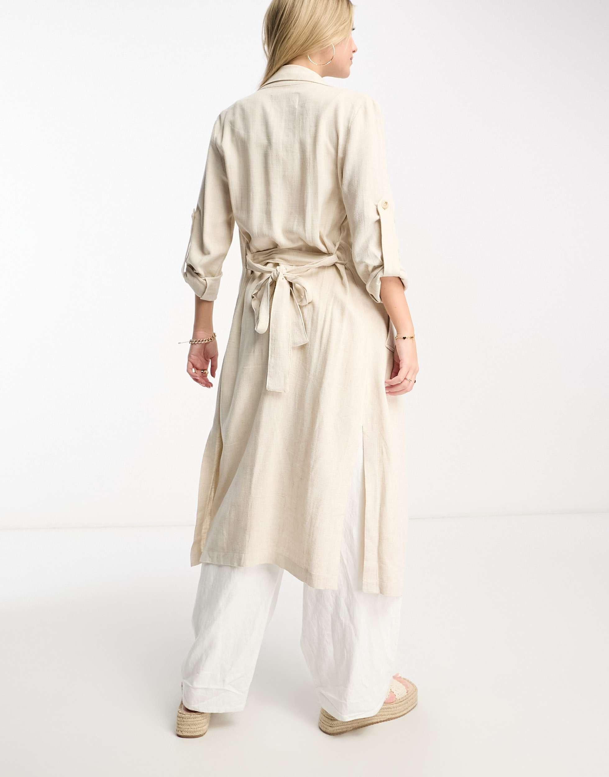 Trench-coat effet lin naturel Stradivarius en coloris Blanc Lyst