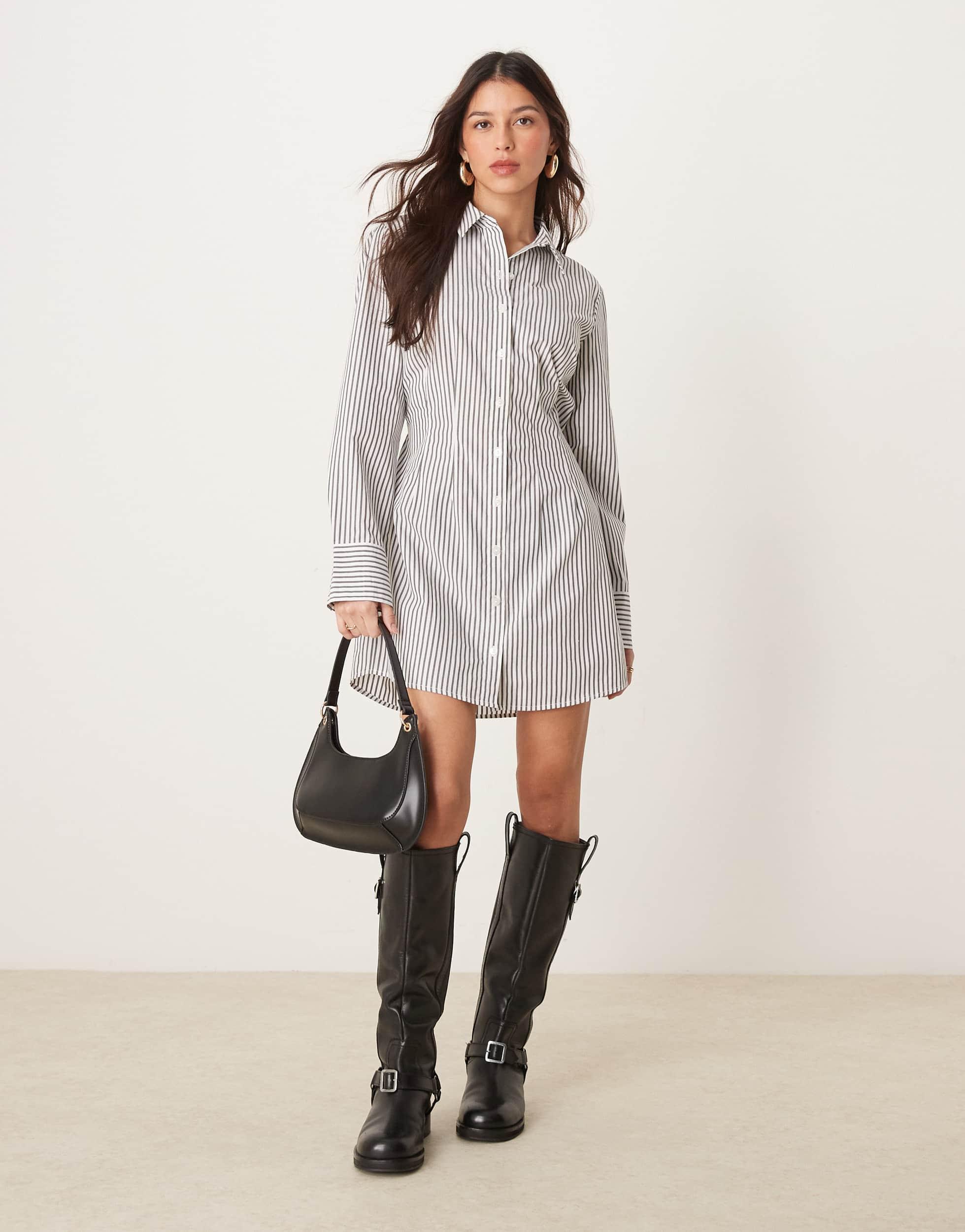 Abercrombie & Fitch Long Sleeve Fitted Mini Shirt Dress in Natural | Lyst Abercrombie & Fitch Long Sleeve Fitted Mini Shirt Dress in Natural | Lyst
