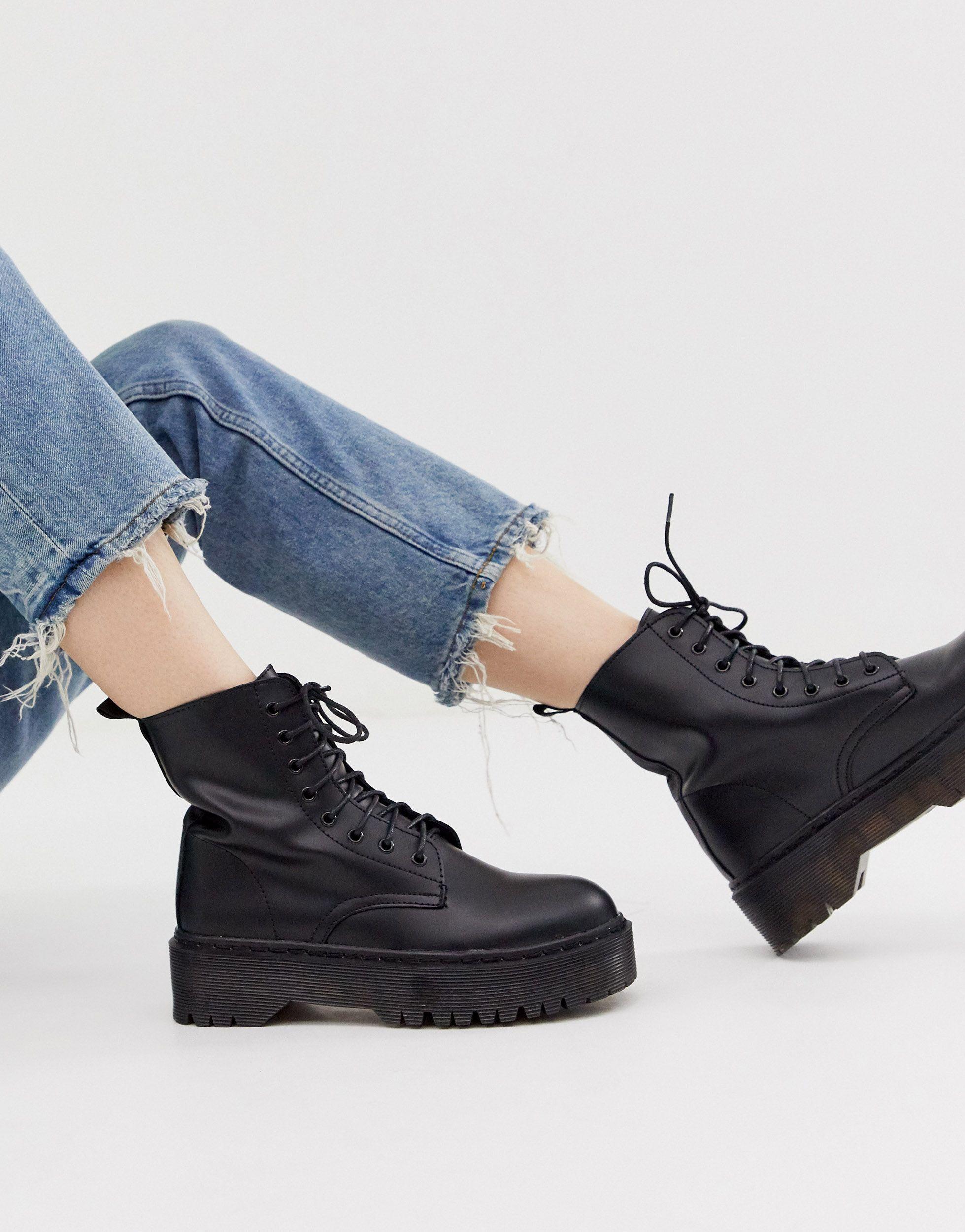 Glamorous Chunky Flatform Boots in Black | Lyst