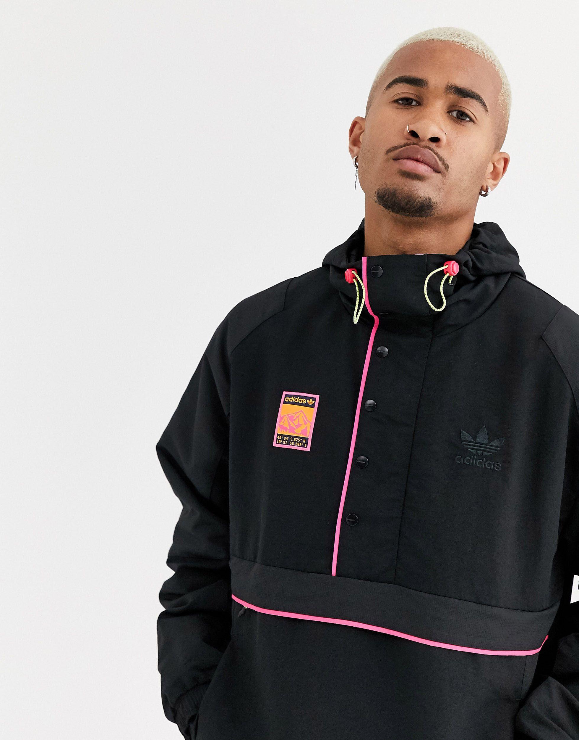 adidas Originals Cotton Adiplore Half Zip Jacket With Hood in Black for Men  | Lyst Canada