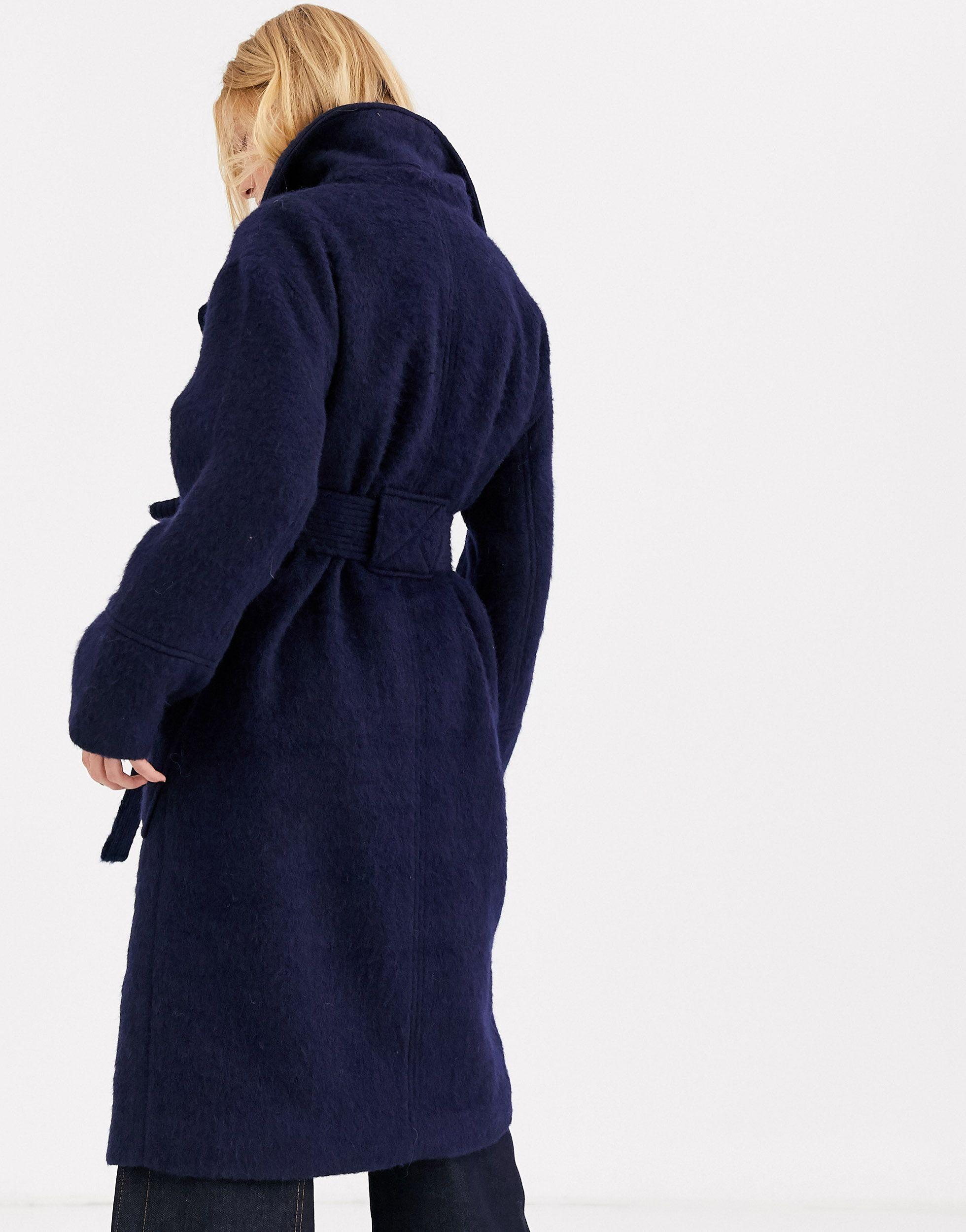 ASOS Wool Belted Coat in Blue | Lyst