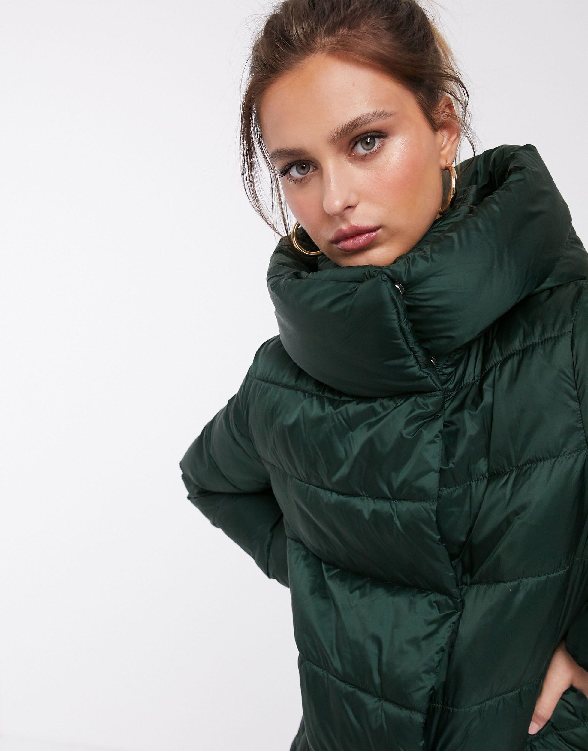 Stradivarius Synthetic Padded Coat With Double Collar in Green | Lyst