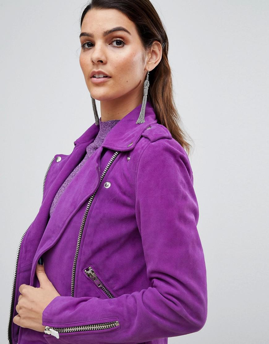Y.A.S Suede Biker Jacket in Purple | Lyst