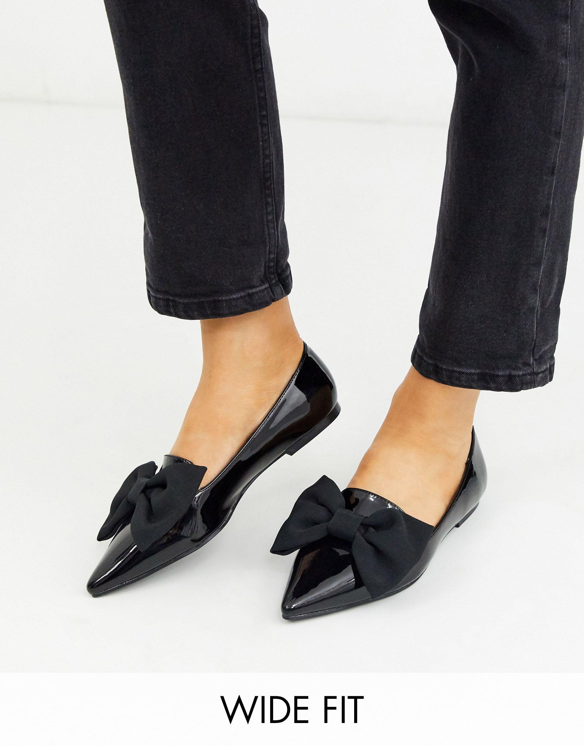 ASOS Wide Fit Lake Bow Pointed Ballet Flats in Black | Lyst Canada