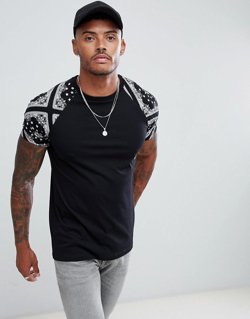 ASOS Cotton T-shirt With Raglan Bandana Sleeve in Black for Men - Lyst