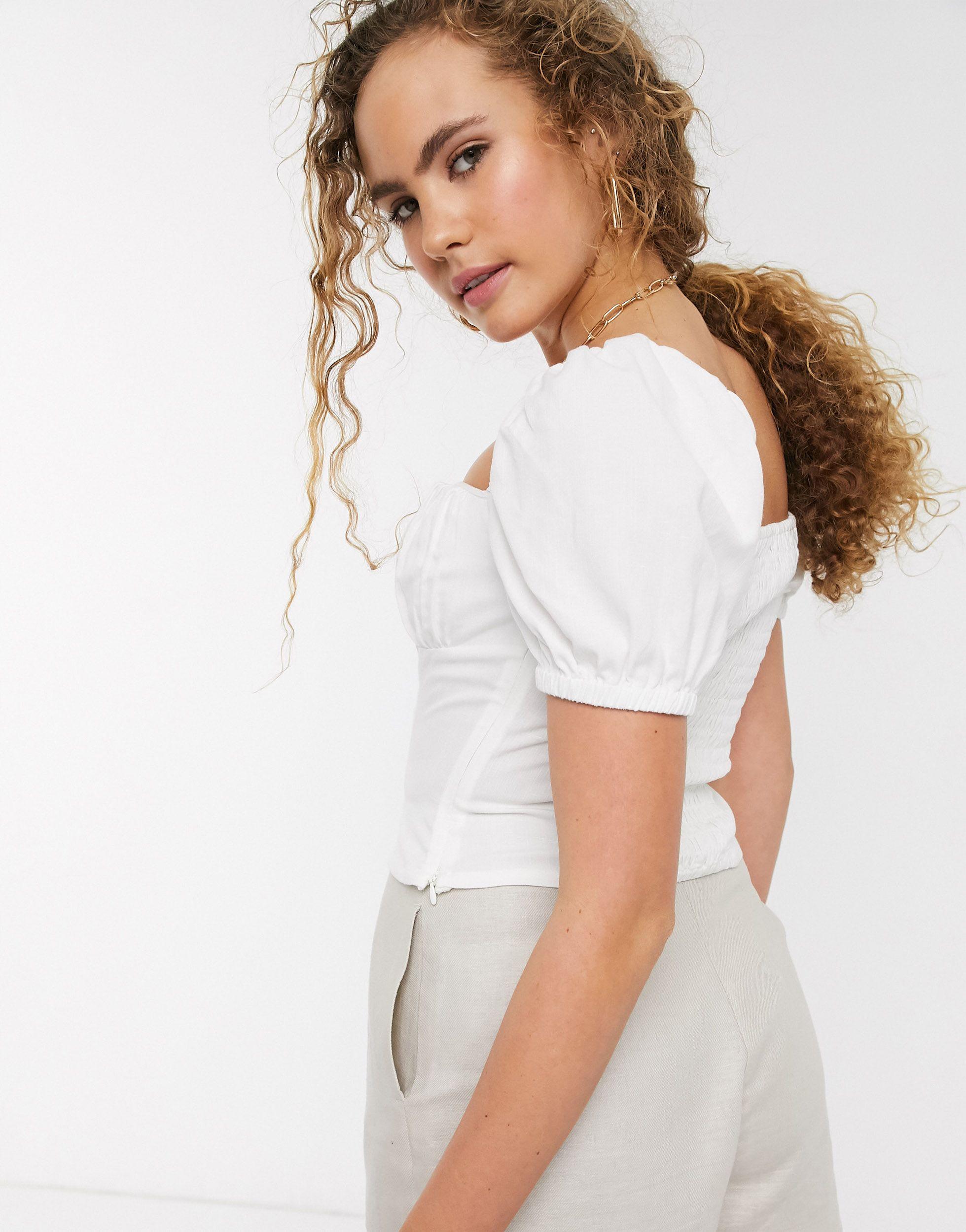 & Other Stories Puff Sleeve Crop Top in White | Lyst