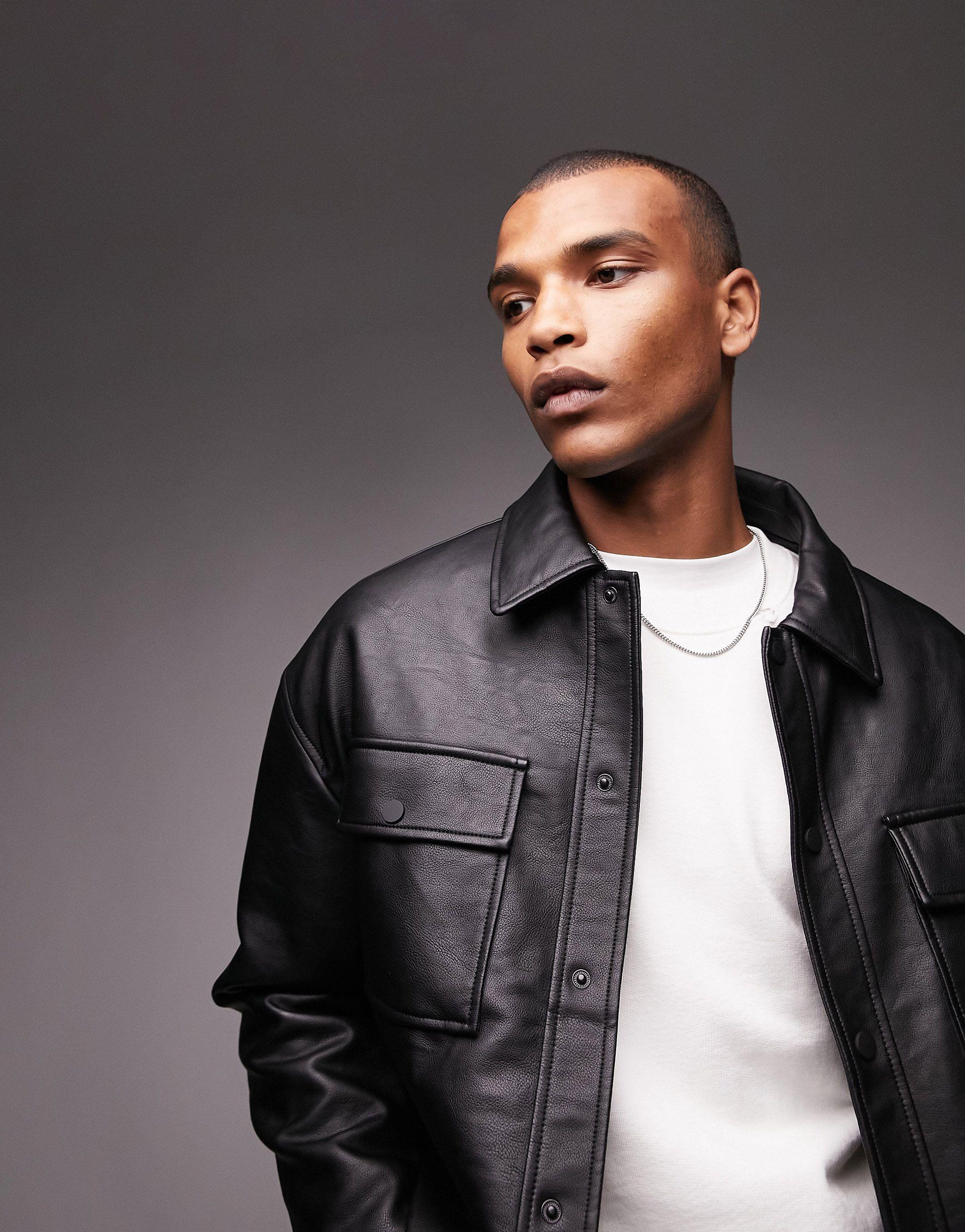 Mens Brown Leather Shacket Brown Leather Shacket