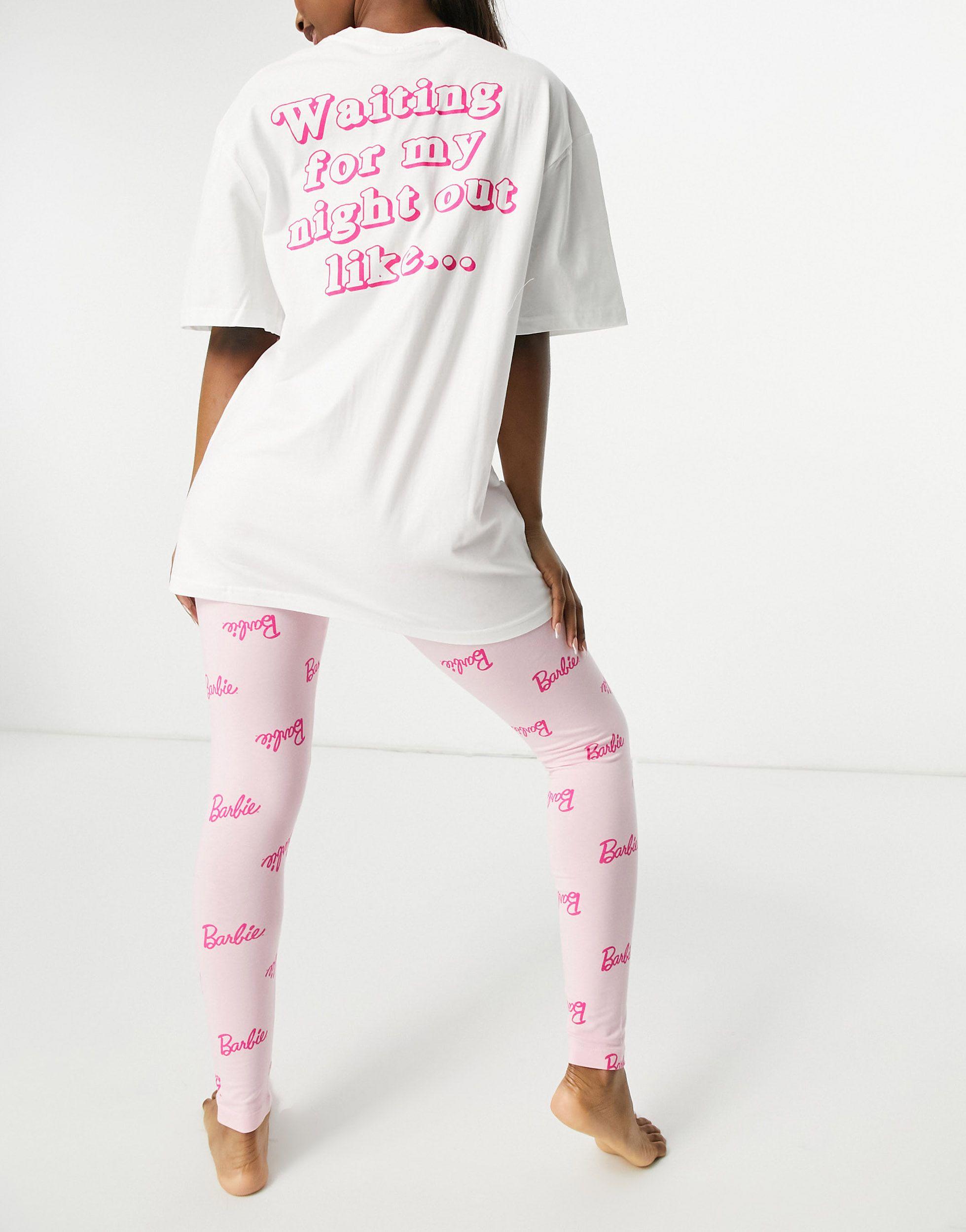 ASOS Barbie Night Out Tee & legging Pyjama Set in Pink - Lyst